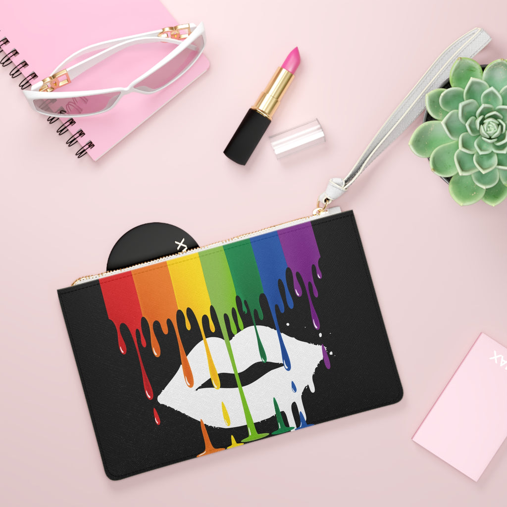 Pride Drip Lips Clutch Bag — Rainbow Lip Art Wristlet for LGBTQ+ Events