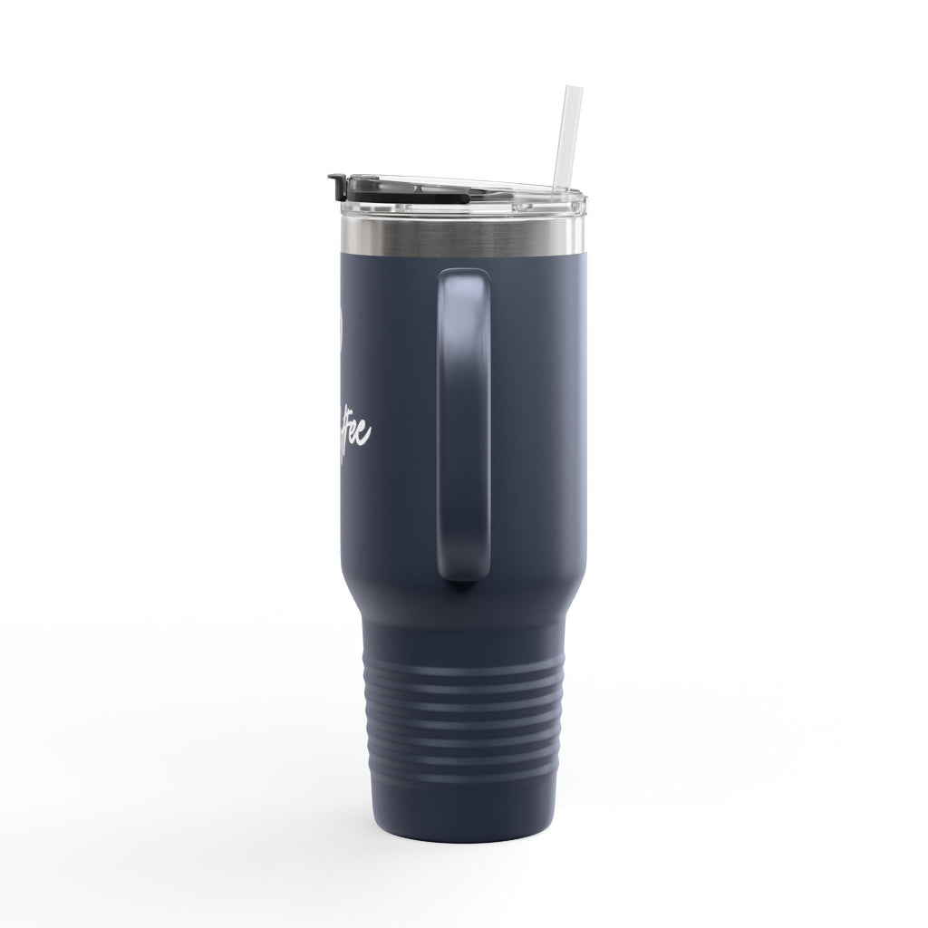 40oz Insulated Travel Mug — Black "XOXO Coffee" Tumbler with Straw & Handle - White Lettering