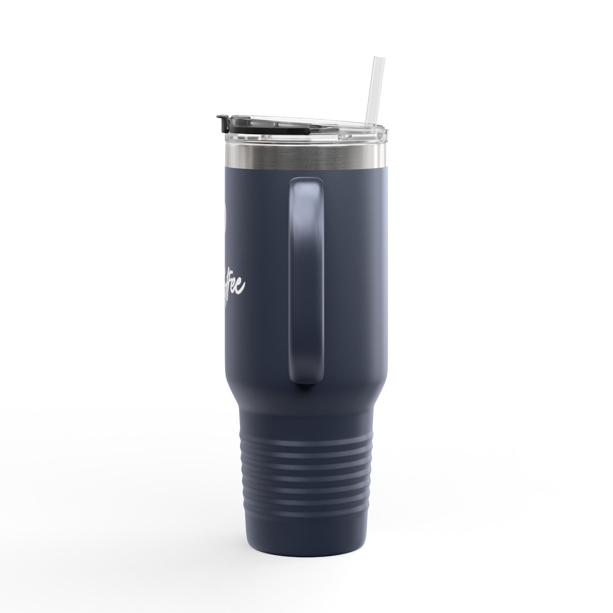 40oz Insulated Travel Mug — Black "XOXO Coffee" Tumbler with Straw & Handle - White Lettering