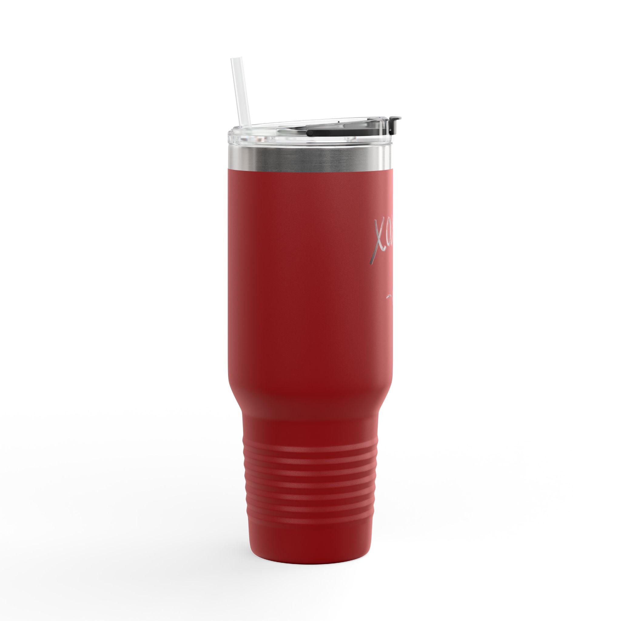 40oz Insulated Travel Mug – "XOXO – Coffee" White Stainless Tumbler with Straw & Handle