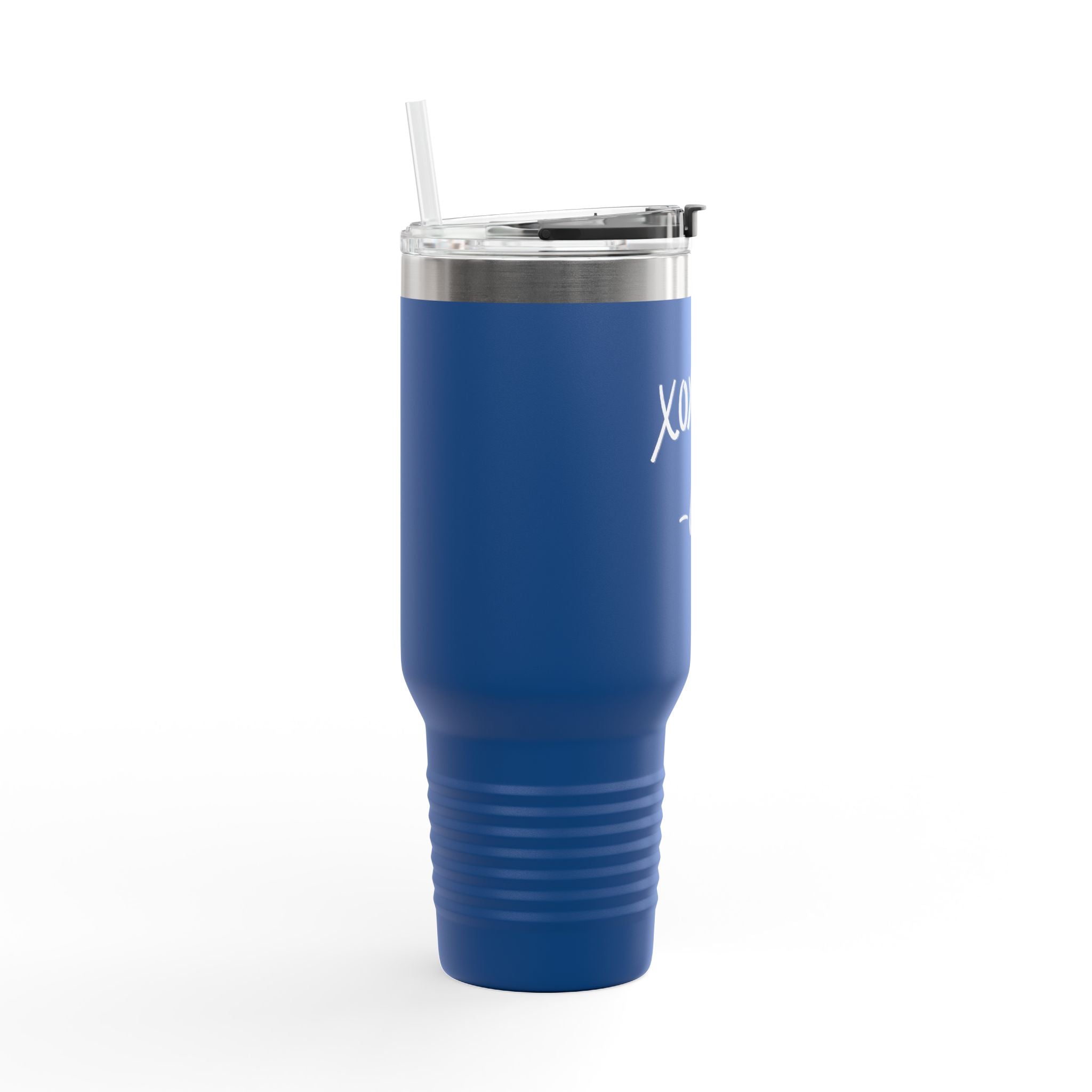 40oz Insulated Travel Mug — Black "XOXO Coffee" Tumbler with Straw & Handle - White Lettering