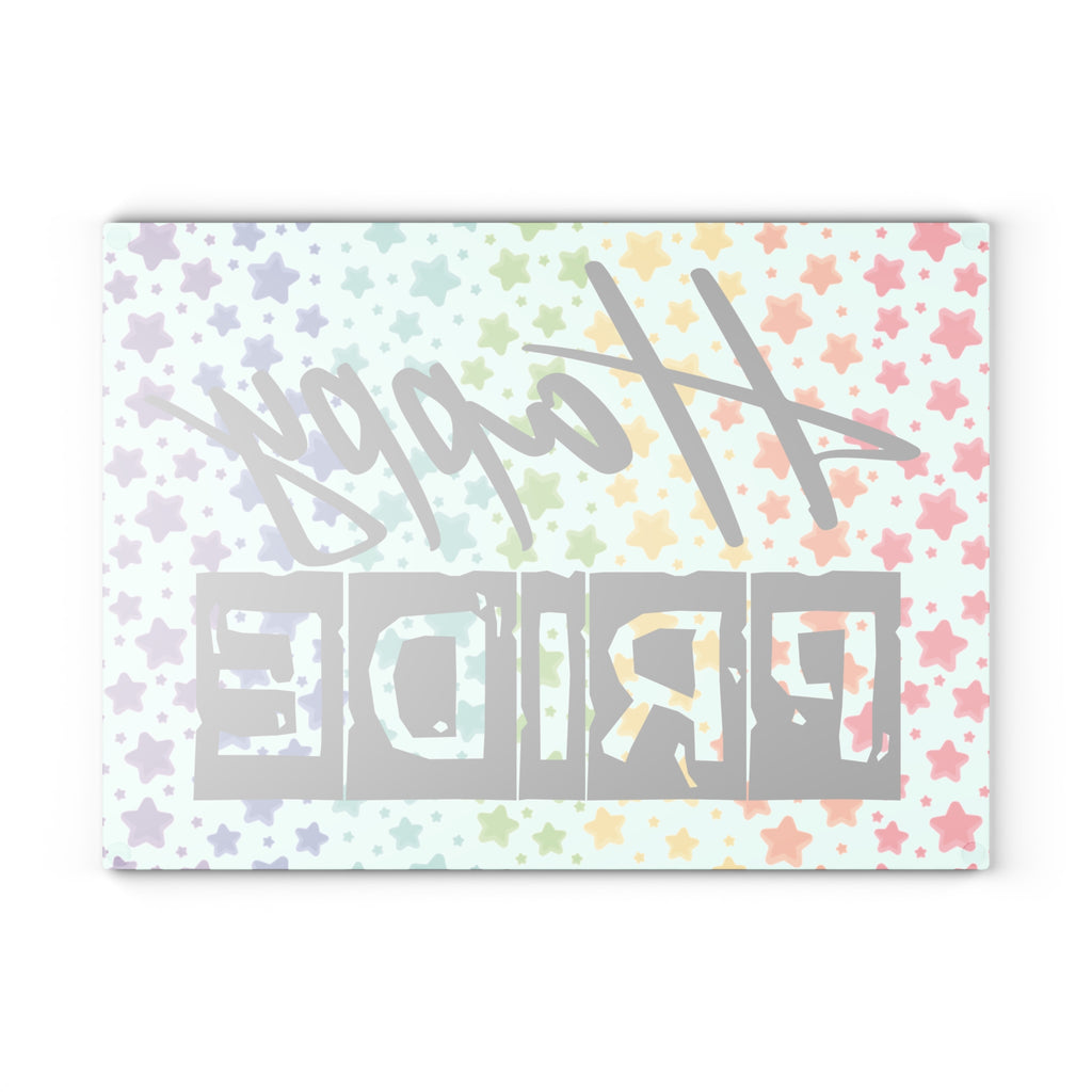 Happy Pride Glass Cutting Board — Rainbow Star LGBTQ+ Kitchen Decor