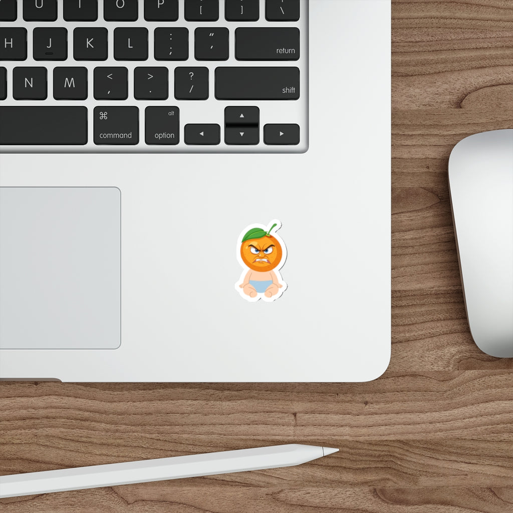 Angry Baby Orange Die-Cut Sticker — Cute Grumpy Fruit Vinyl Sticker