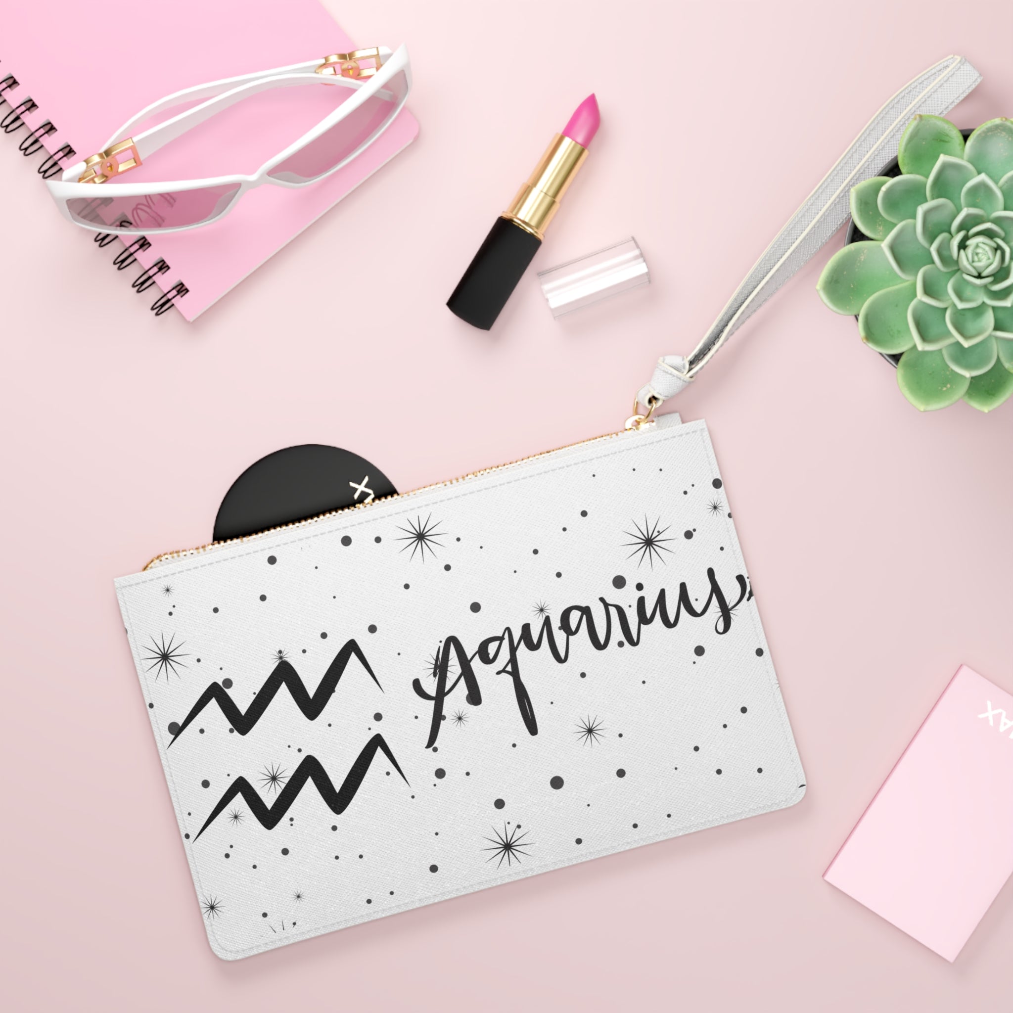 Aquarius Clutch Bag — Zodiac Wristlet with Starry Constellation Design