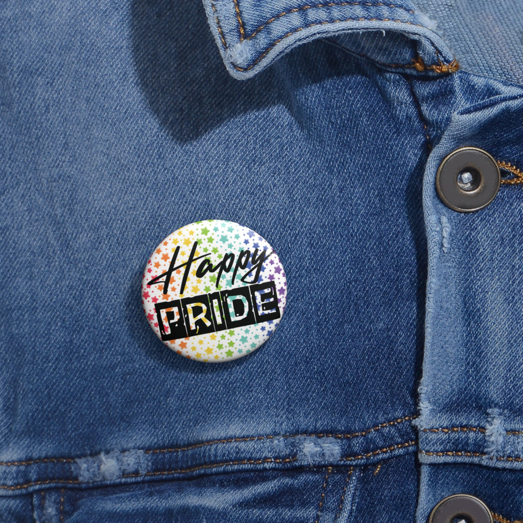 Pride Pin Button — “Happy Pride” Rainbow Starlapel Pin