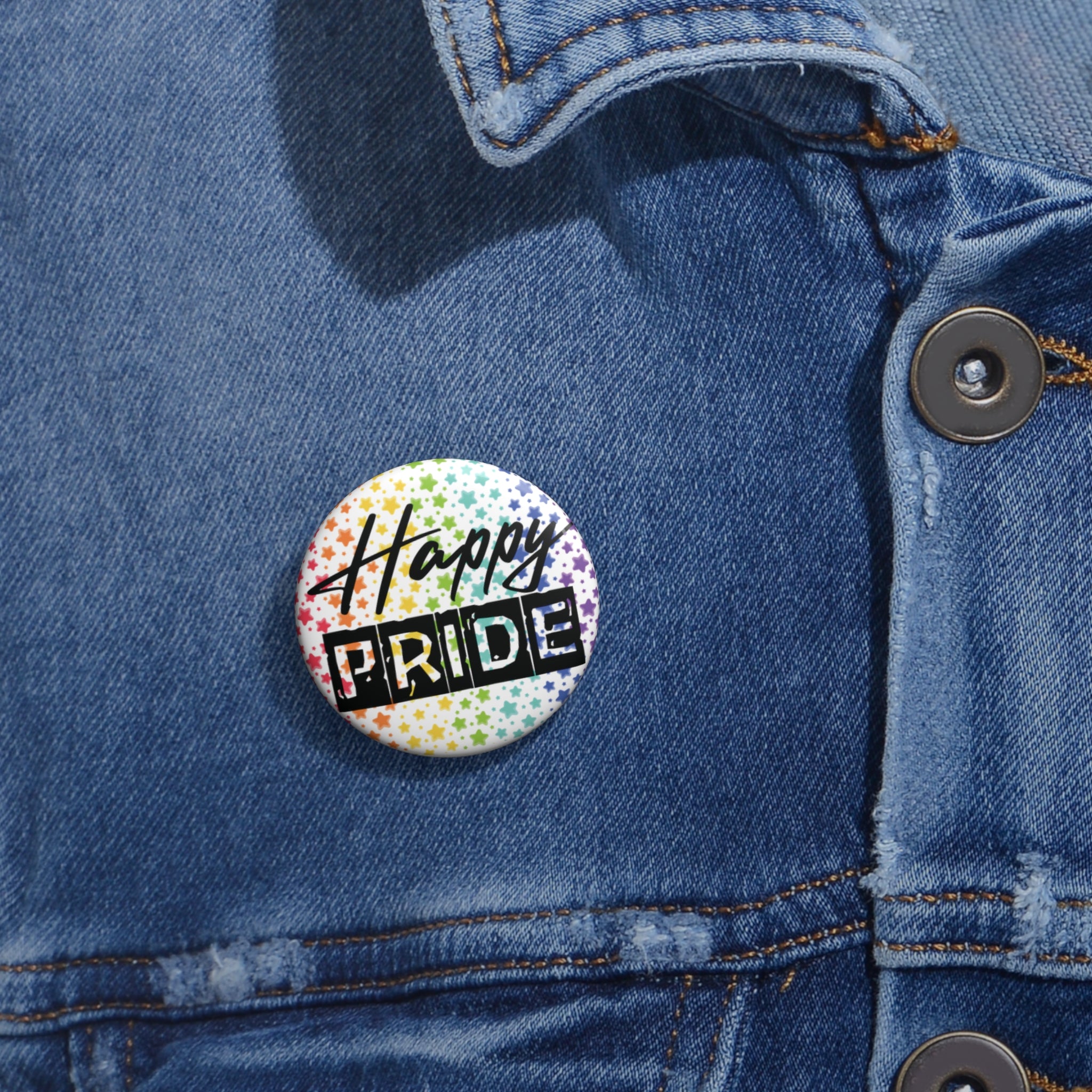 Pride Pin Button — “Happy Pride” Rainbow Starlapel Pin