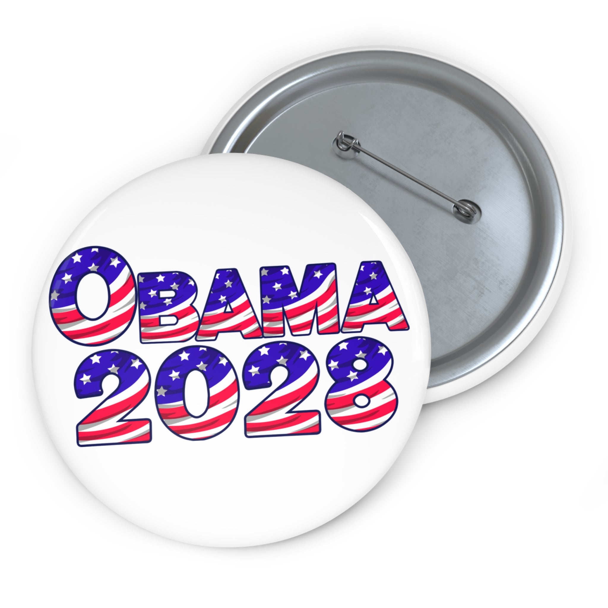 Political Campaign Pin Button — "OBAMA 2028" Patriotic Round Badge