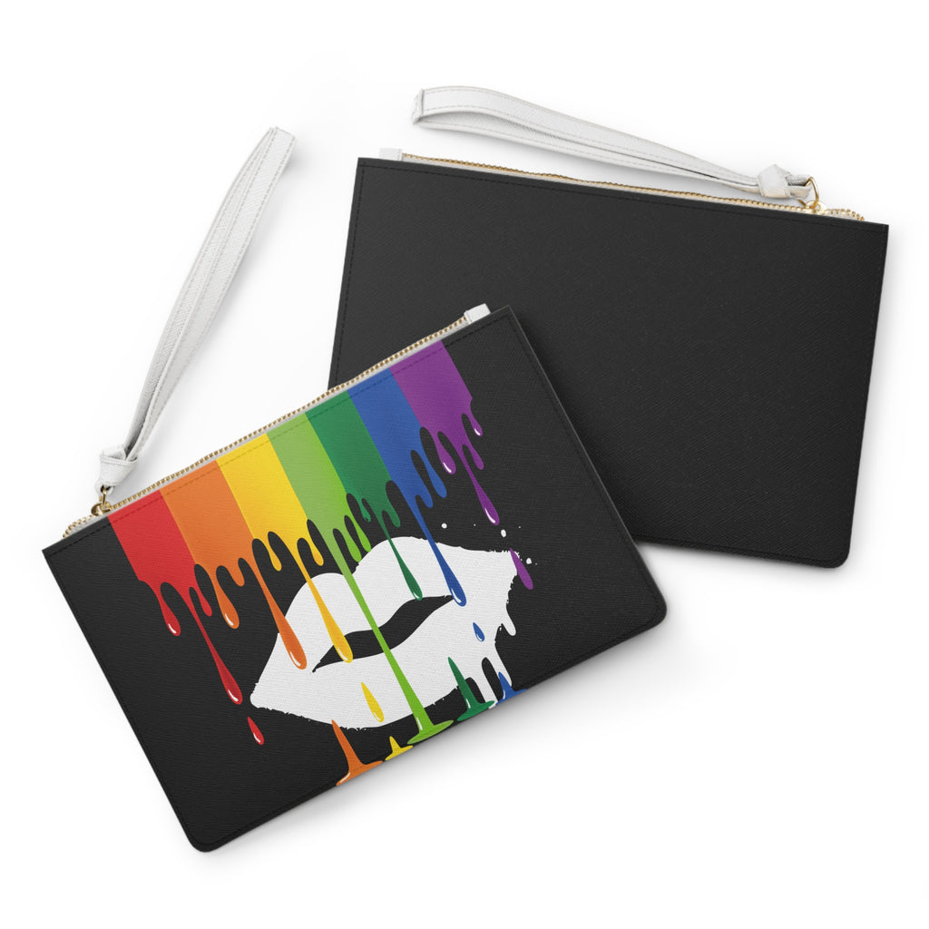 Pride Drip Lips Clutch Bag — Rainbow Lip Art Wristlet for LGBTQ+ Events