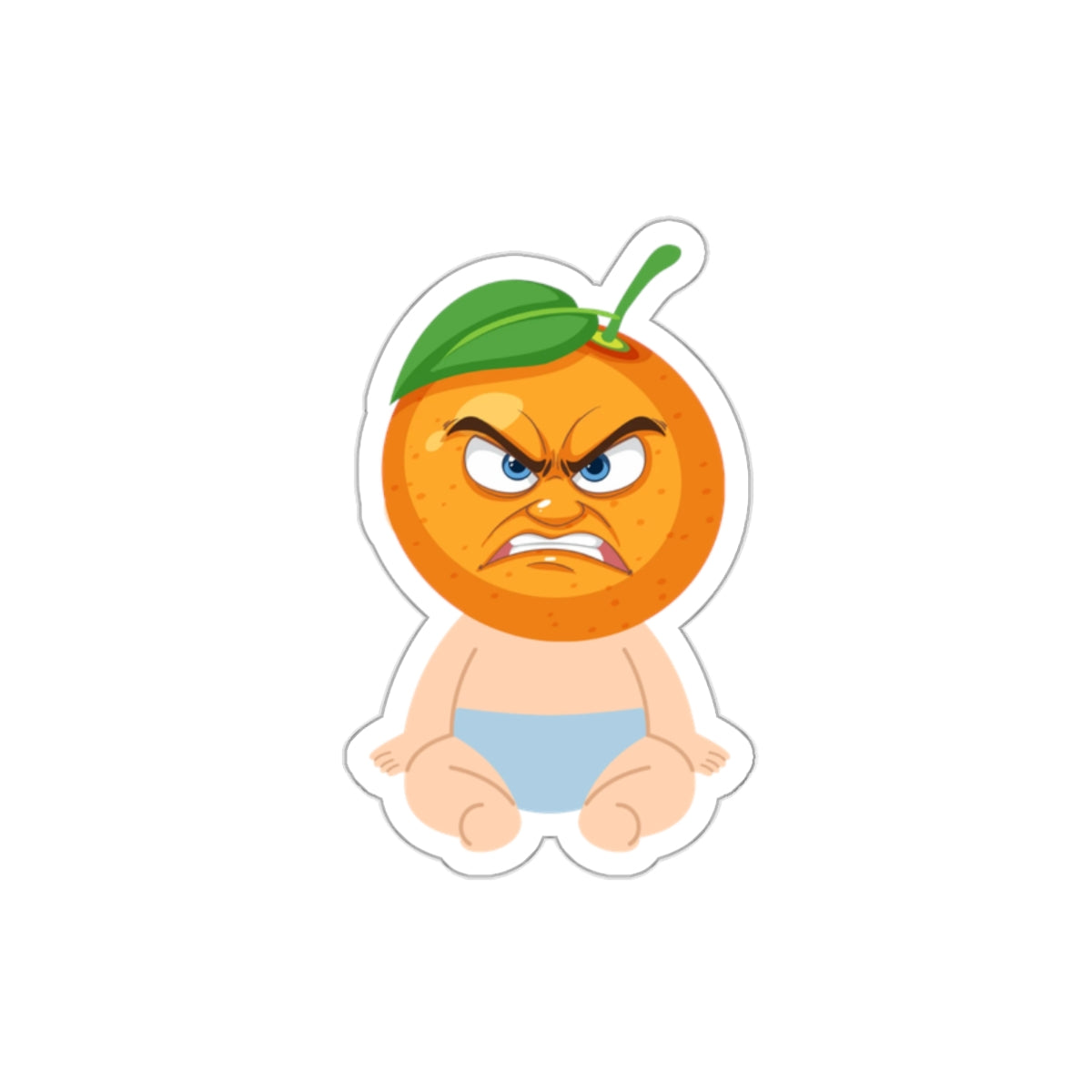 Angry Baby Orange Die-Cut Sticker — Cute Grumpy Fruit Vinyl Sticker