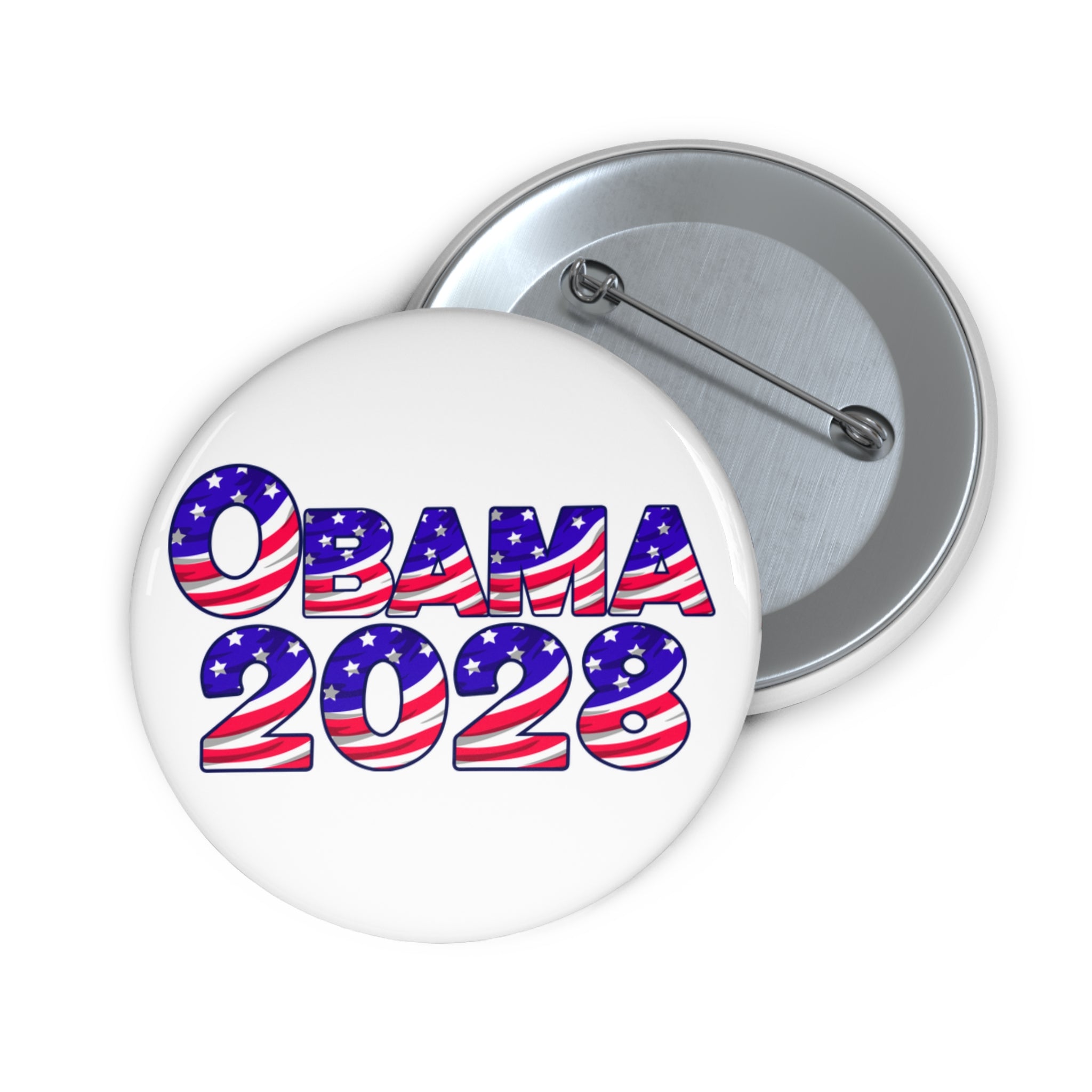 Political Campaign Pin Button — "OBAMA 2028" Patriotic Round Badge