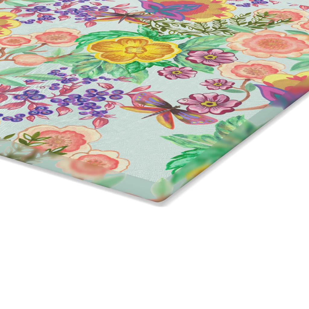 Glass Cutting Board — Colorful Floral Pattern Kitchen Cutting Board