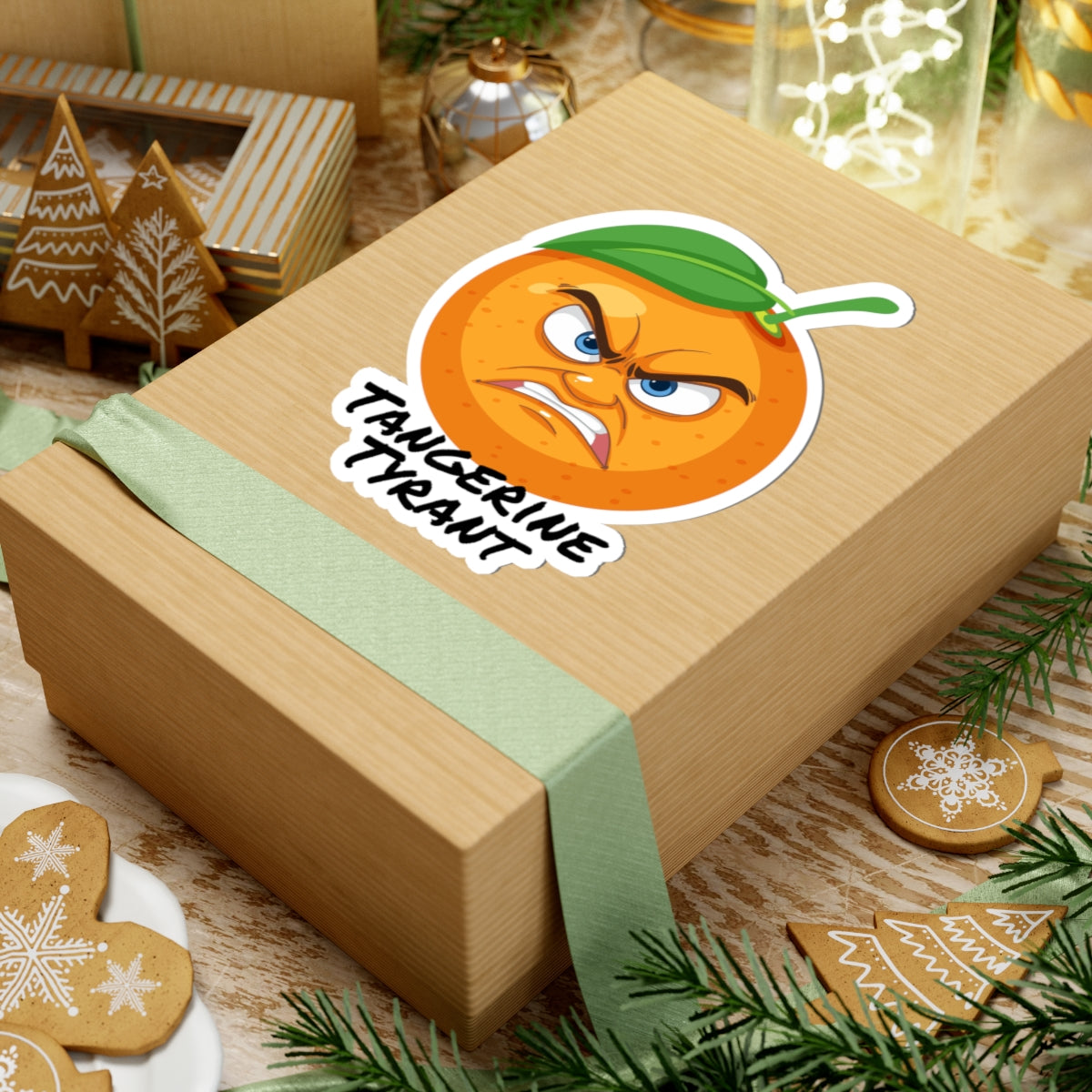 Tangerine Tyrant Kiss-Cut Sticker — Angry Orange Character Decal