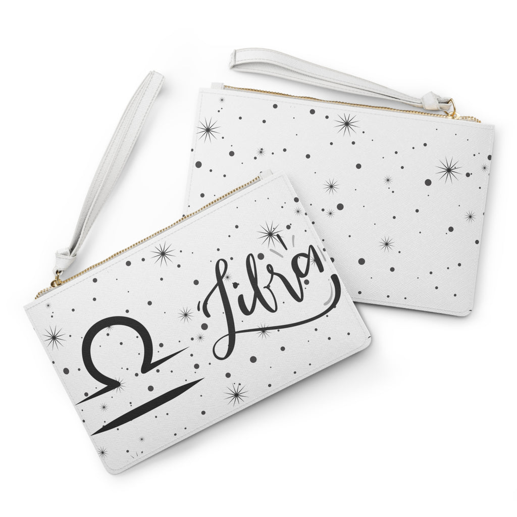 Libra Zodiac Clutch Bag — Astrology Wristlet with Libra Symbol & Script