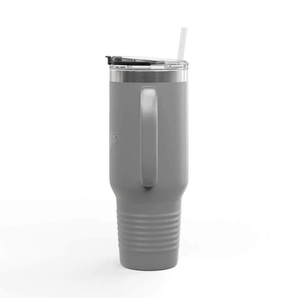 40oz Insulated Travel Mug – "XOXO – Coffee" White Stainless Tumbler with Straw & Handle