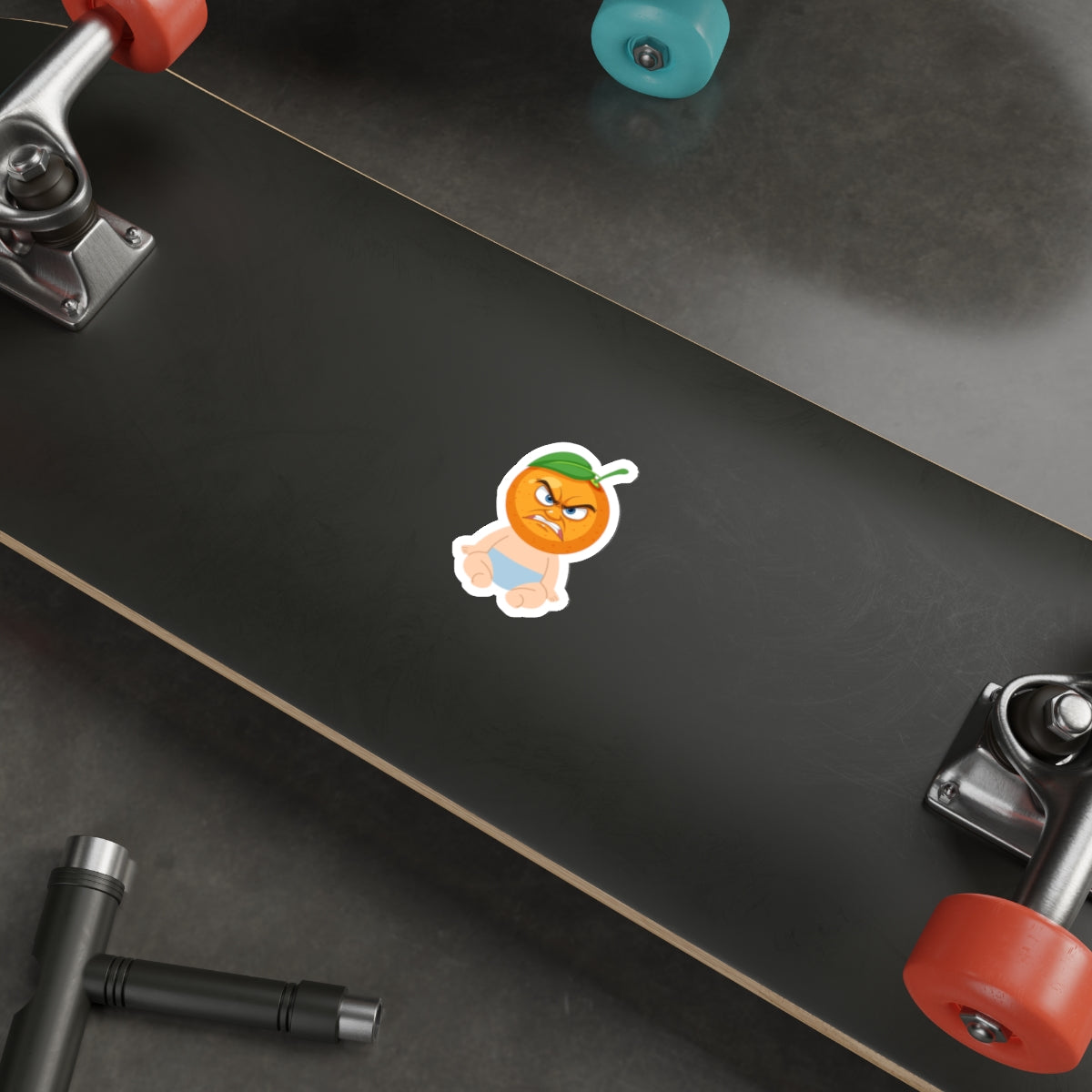 Angry Baby Orange Die-Cut Sticker — Cute Grumpy Fruit Vinyl Sticker