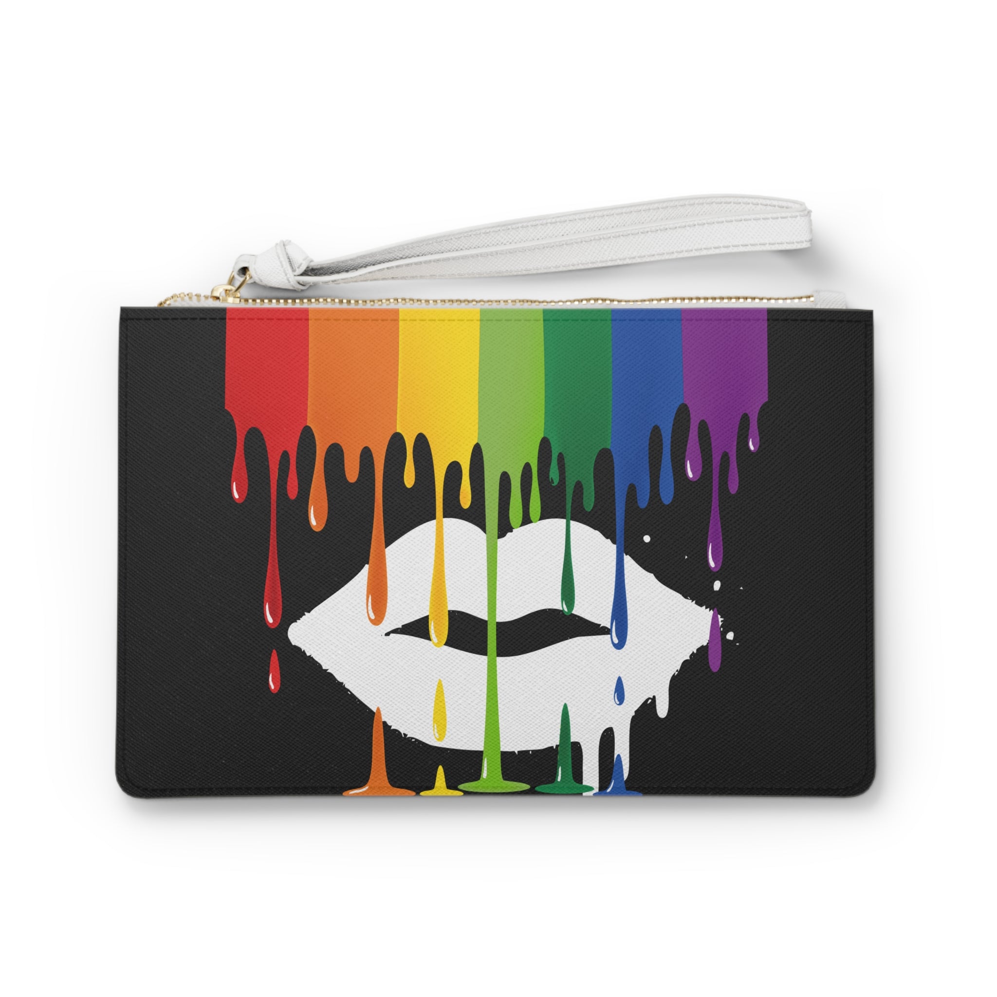 Pride Drip Lips Clutch Bag — Rainbow Lip Art Wristlet for LGBTQ+ Events