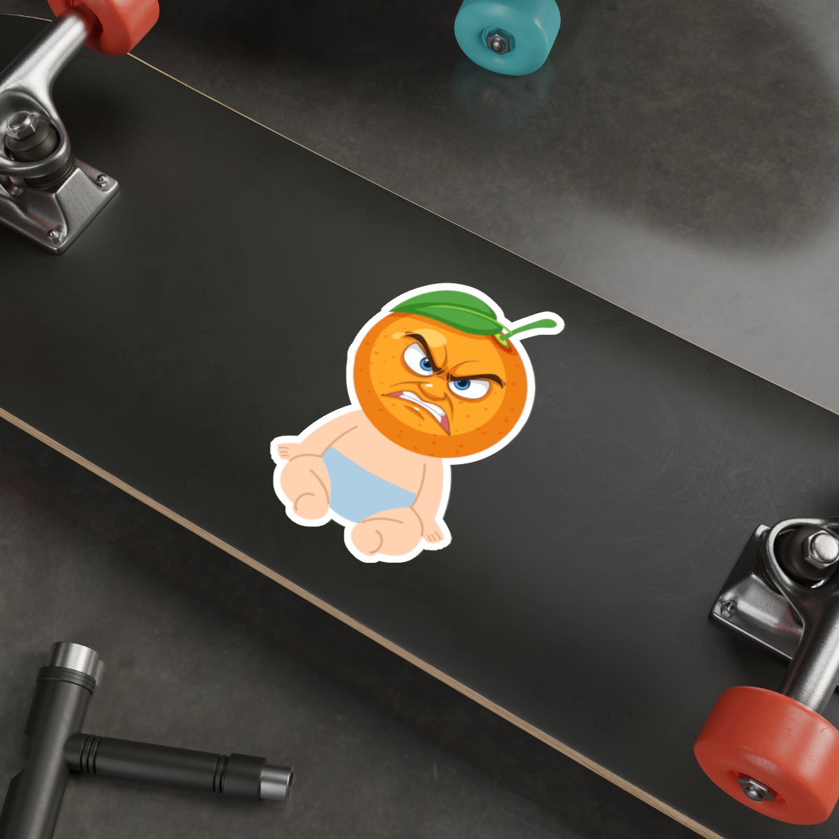 Angry Baby Orange Die-Cut Sticker — Cute Grumpy Fruit Vinyl Sticker