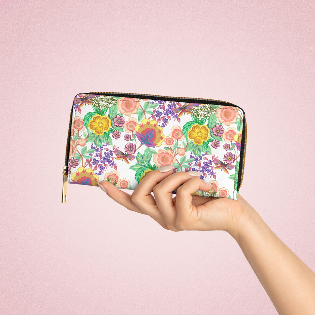 Floral Garden Zipper Wallet — Colorful Watercolor Bouquet Wallet