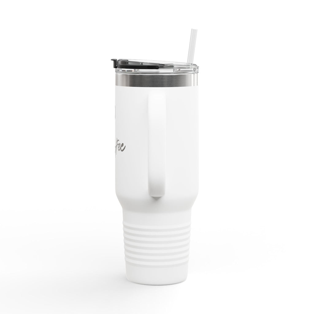 40oz Insulated Travel Mug – "XOXO – Coffee" White Stainless Tumbler with Straw & Handle
