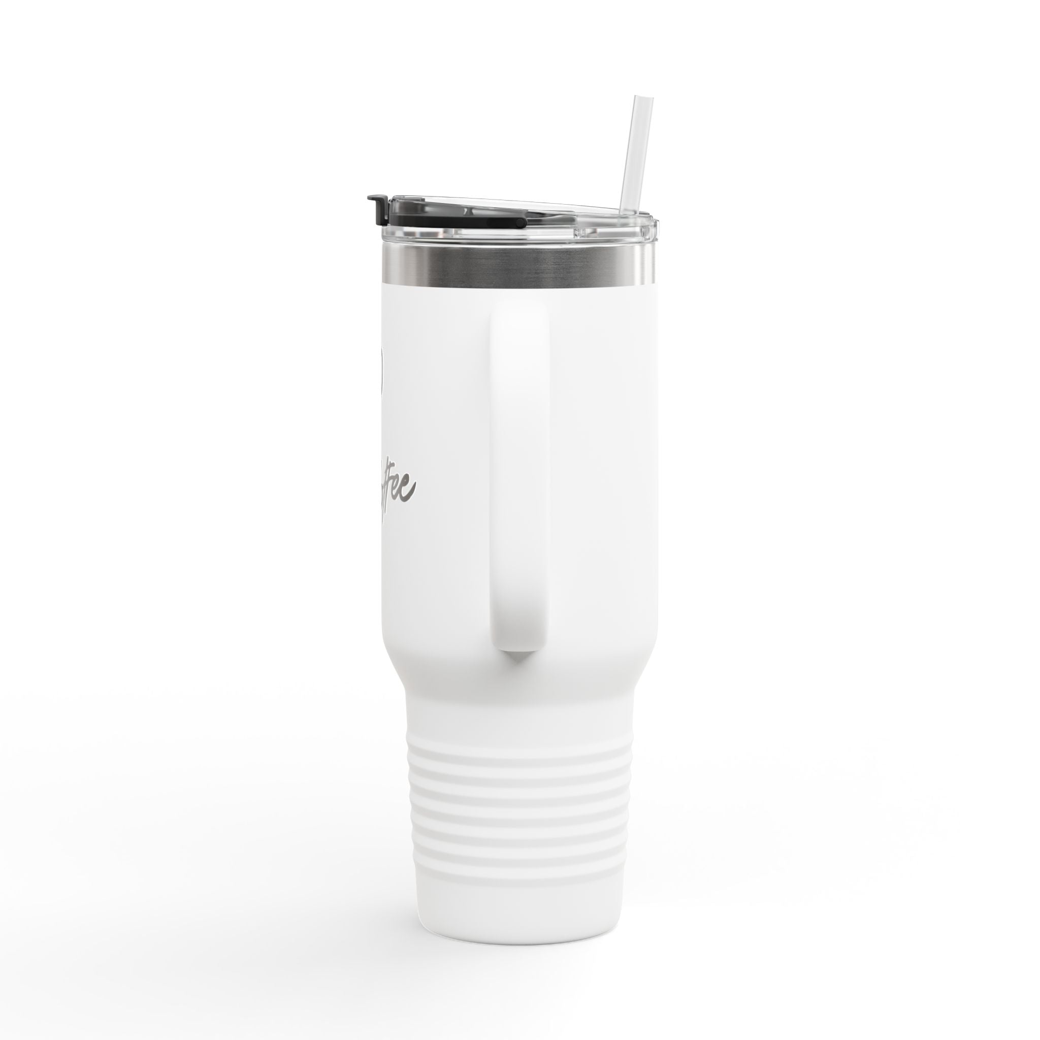 40oz Insulated Travel Mug – "XOXO – Coffee" White Stainless Tumbler with Straw & Handle