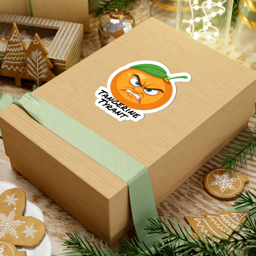 Tangerine Tyrant Kiss-Cut Sticker — Angry Orange Character Decal