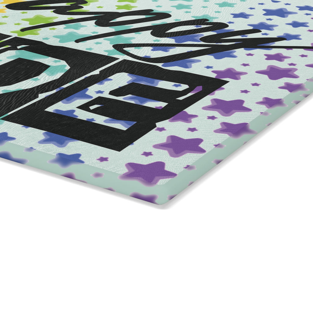 Happy Pride Glass Cutting Board — Rainbow Star LGBTQ+ Kitchen Decor