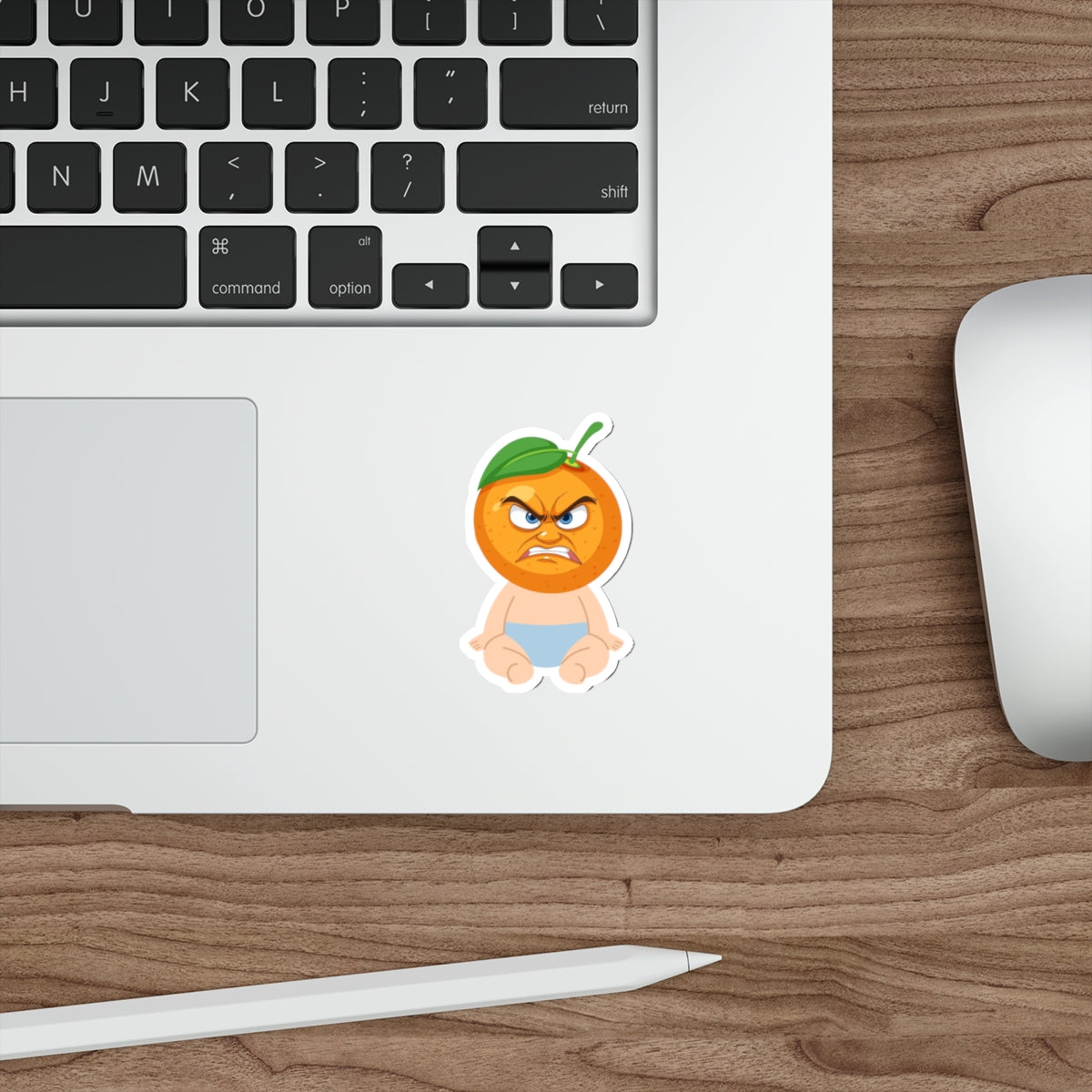 Angry Baby Orange Die-Cut Sticker — Cute Grumpy Fruit Vinyl Sticker
