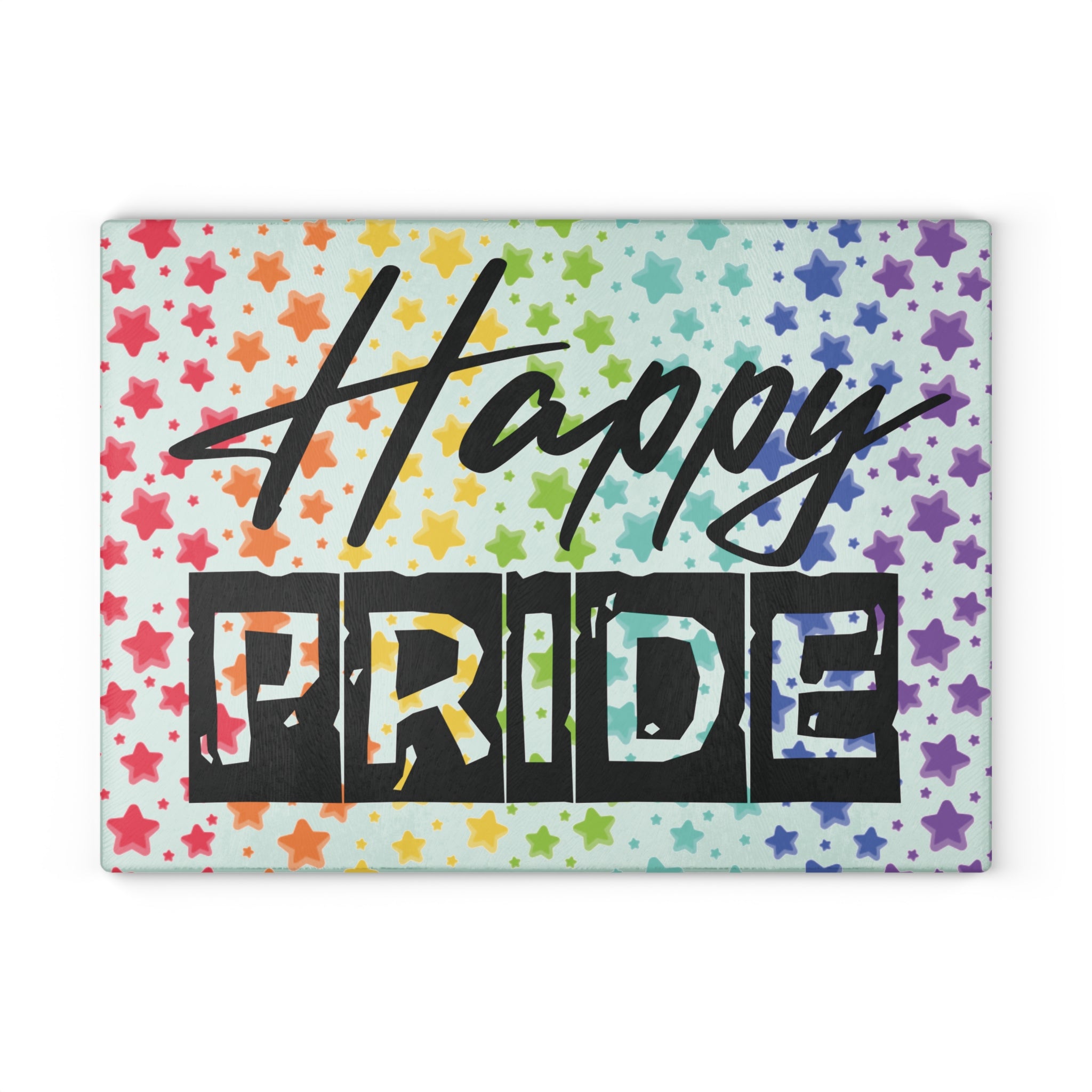 Happy Pride Glass Cutting Board — Rainbow Star LGBTQ+ Kitchen Decor