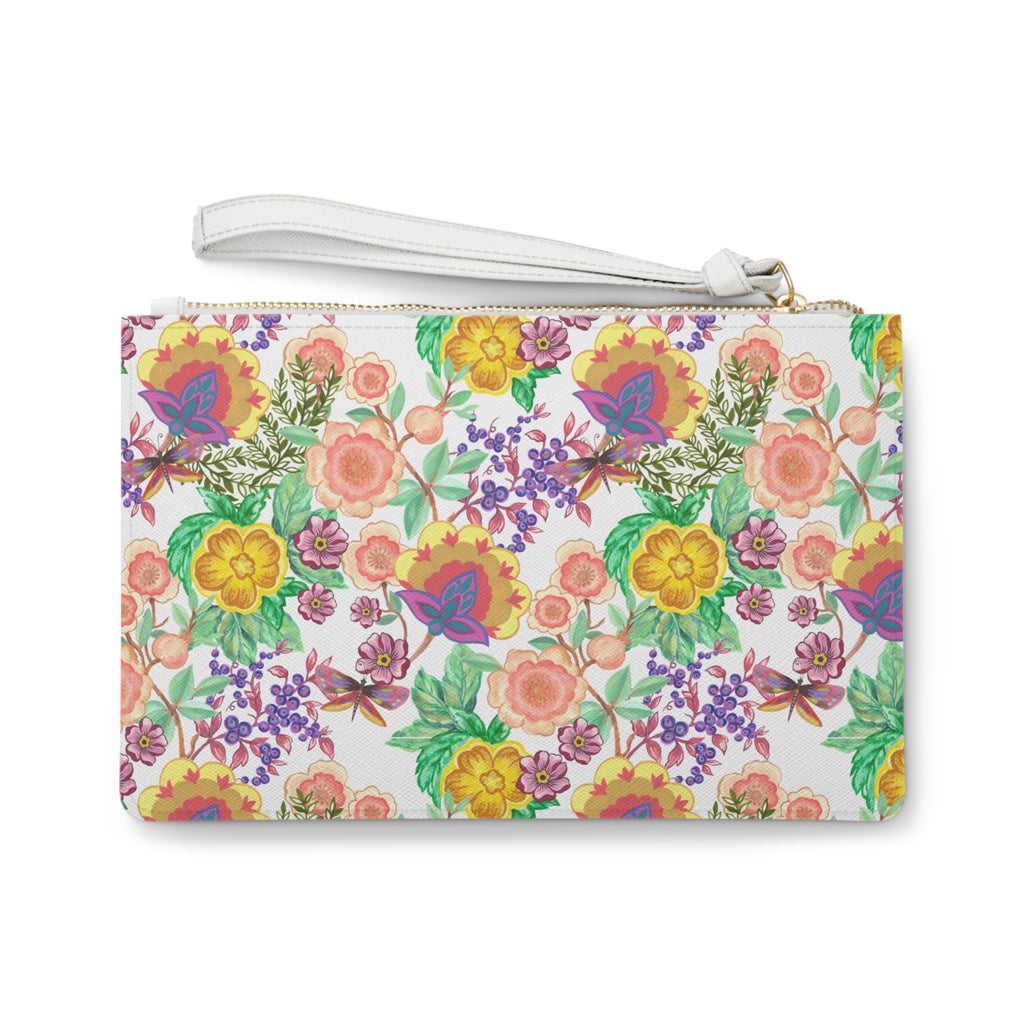 Floral Watercolor Clutch Bag — Bright Garden Pattern Wristlet for Spring & Summer