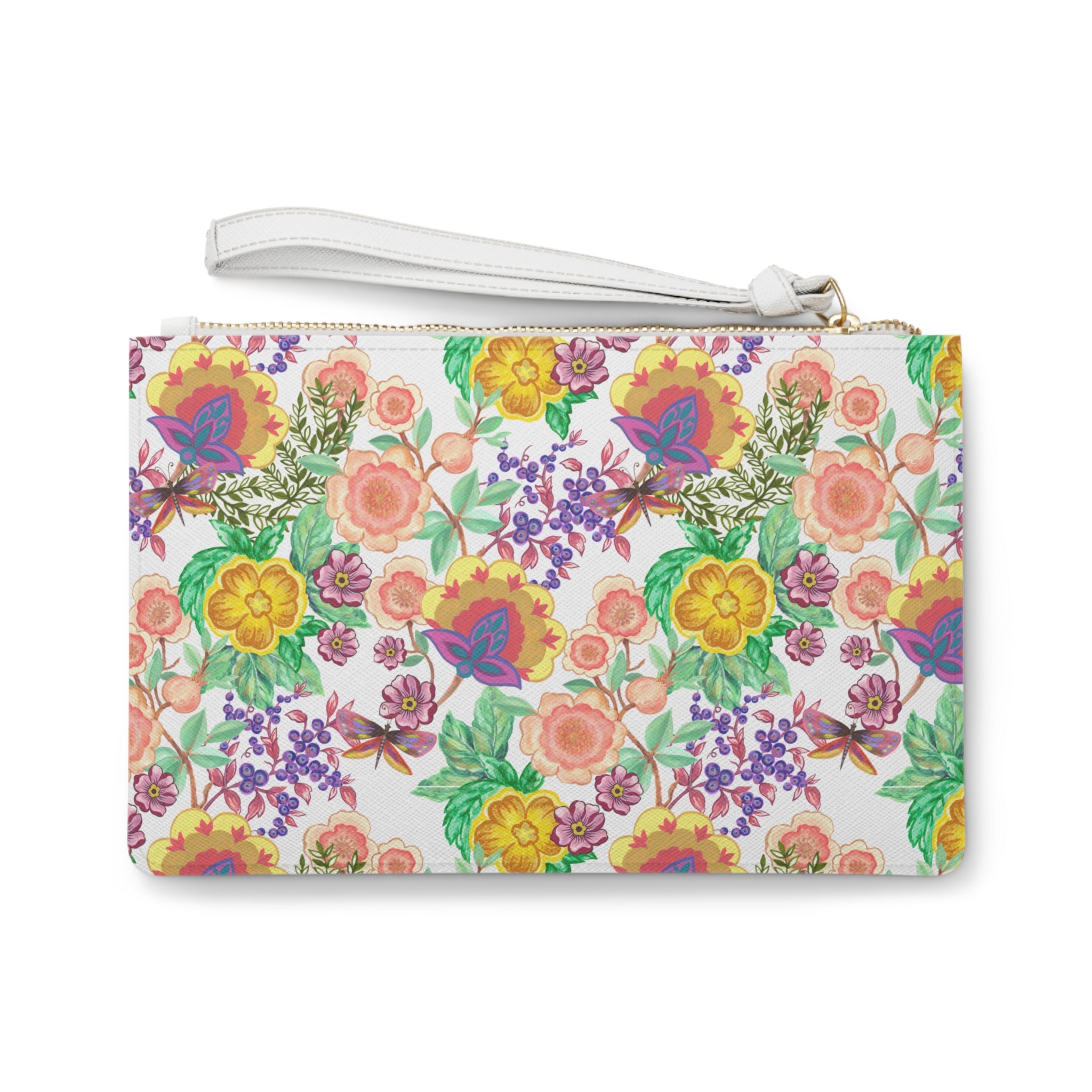 Floral Watercolor Clutch Bag — Bright Garden Pattern Wristlet for Spring & Summer
