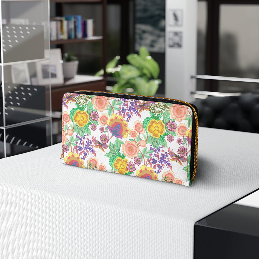 Floral Garden Zipper Wallet — Colorful Watercolor Bouquet Wallet