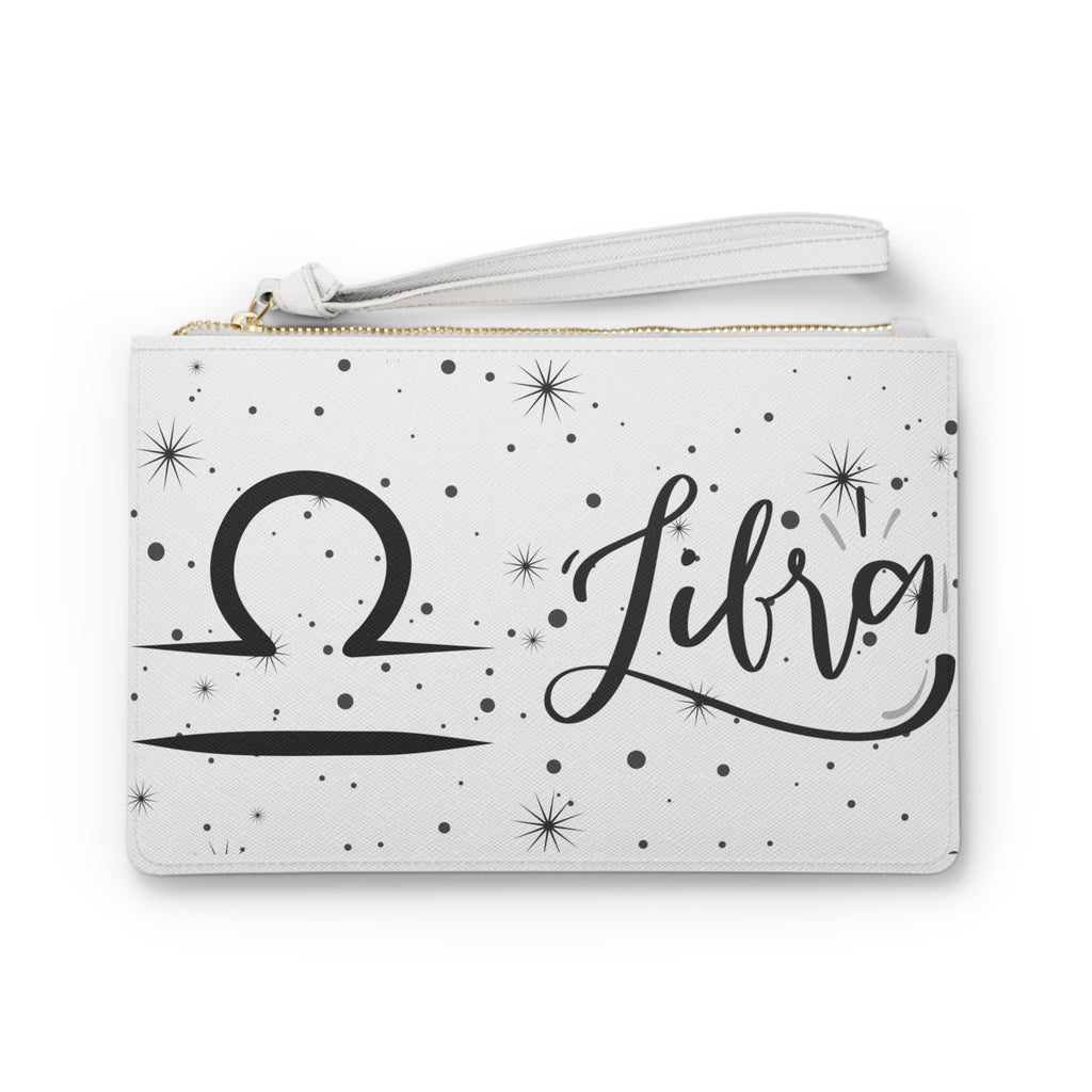 Libra Zodiac Clutch Bag — Astrology Wristlet with Libra Symbol & Script