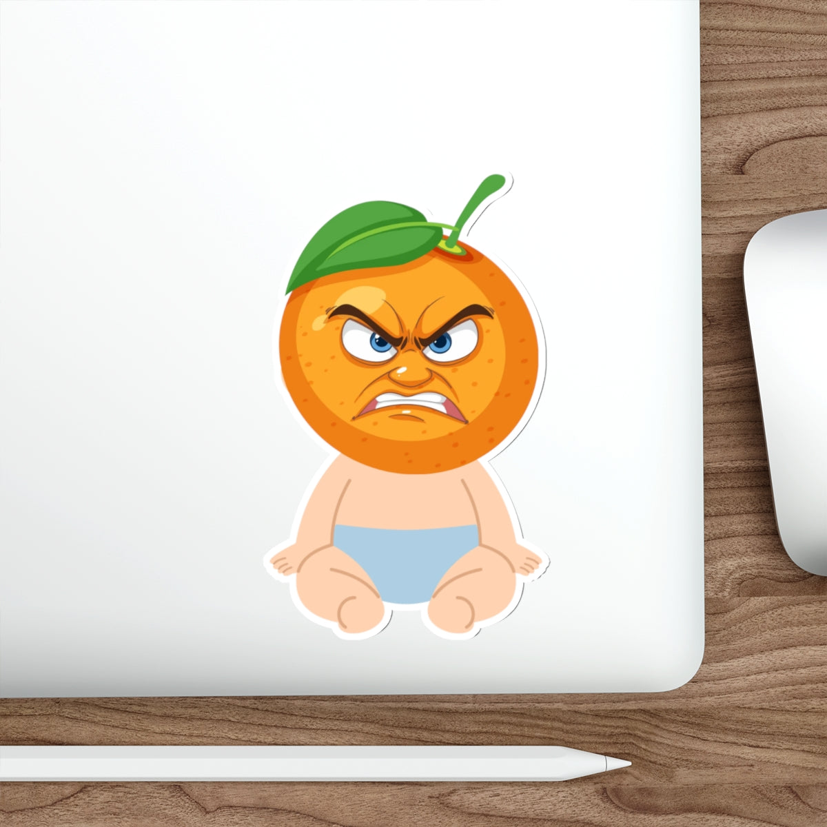 Angry Baby Orange Die-Cut Sticker — Cute Grumpy Fruit Vinyl Sticker