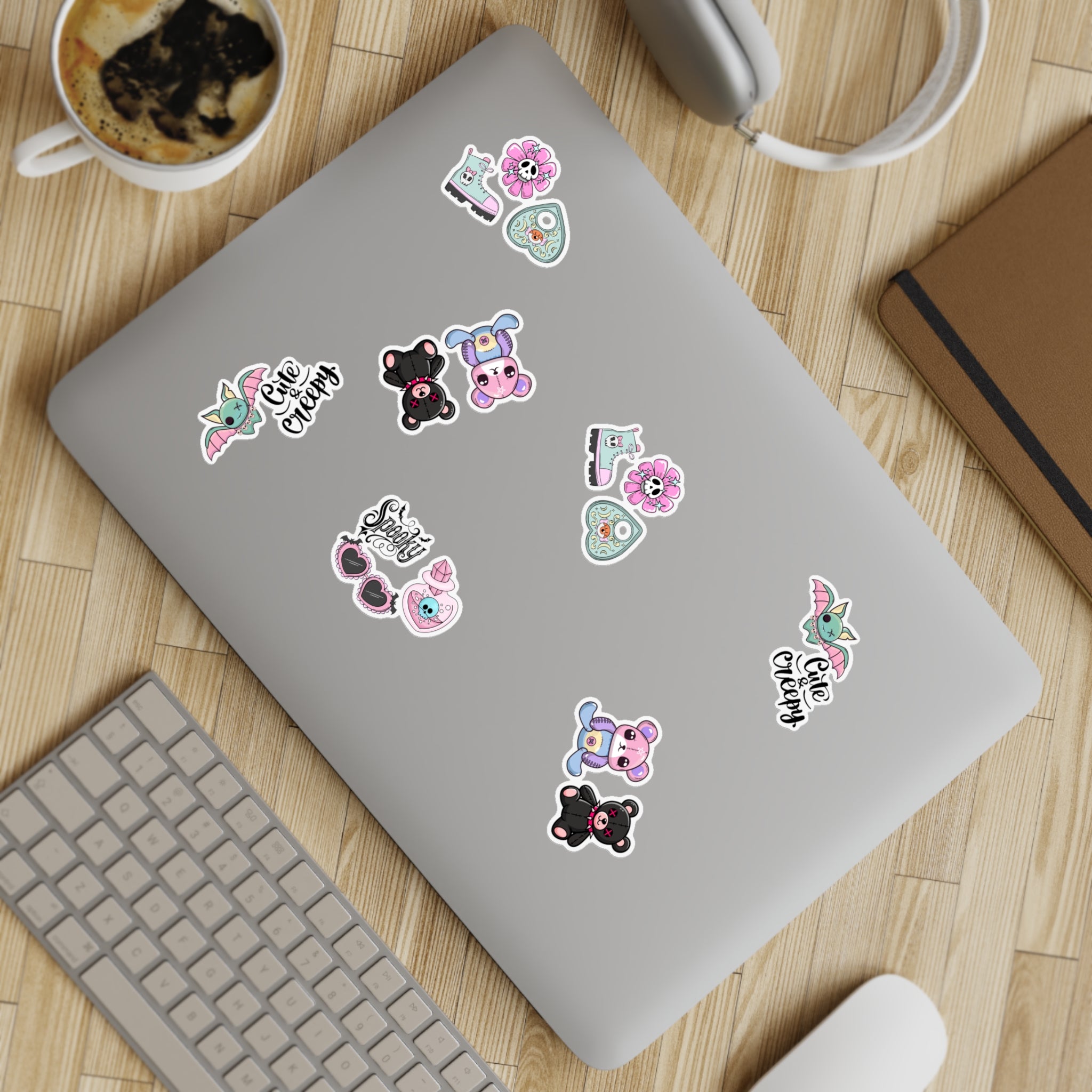 10 Sticker sheets: Cute & Creepy Sticker Sheet Bundle — 10pcs Spooky Stickers (bats, bears, hearts)