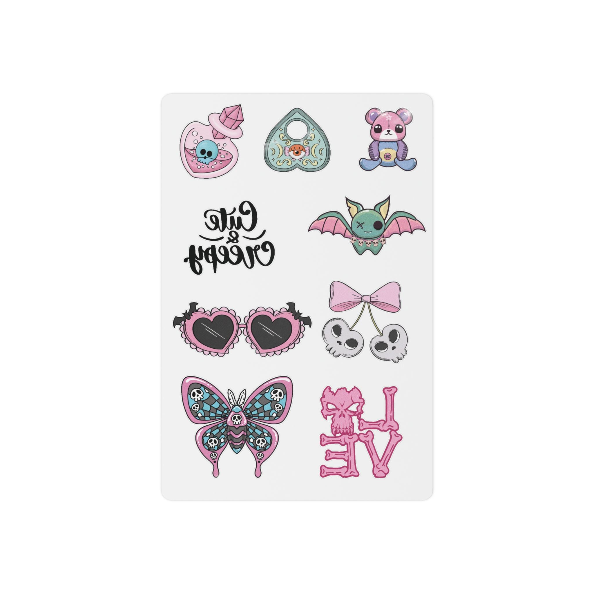 Cute Goth Temporary Tattoos — Pink Bat, Skull, Butterfly & "Live" Designs