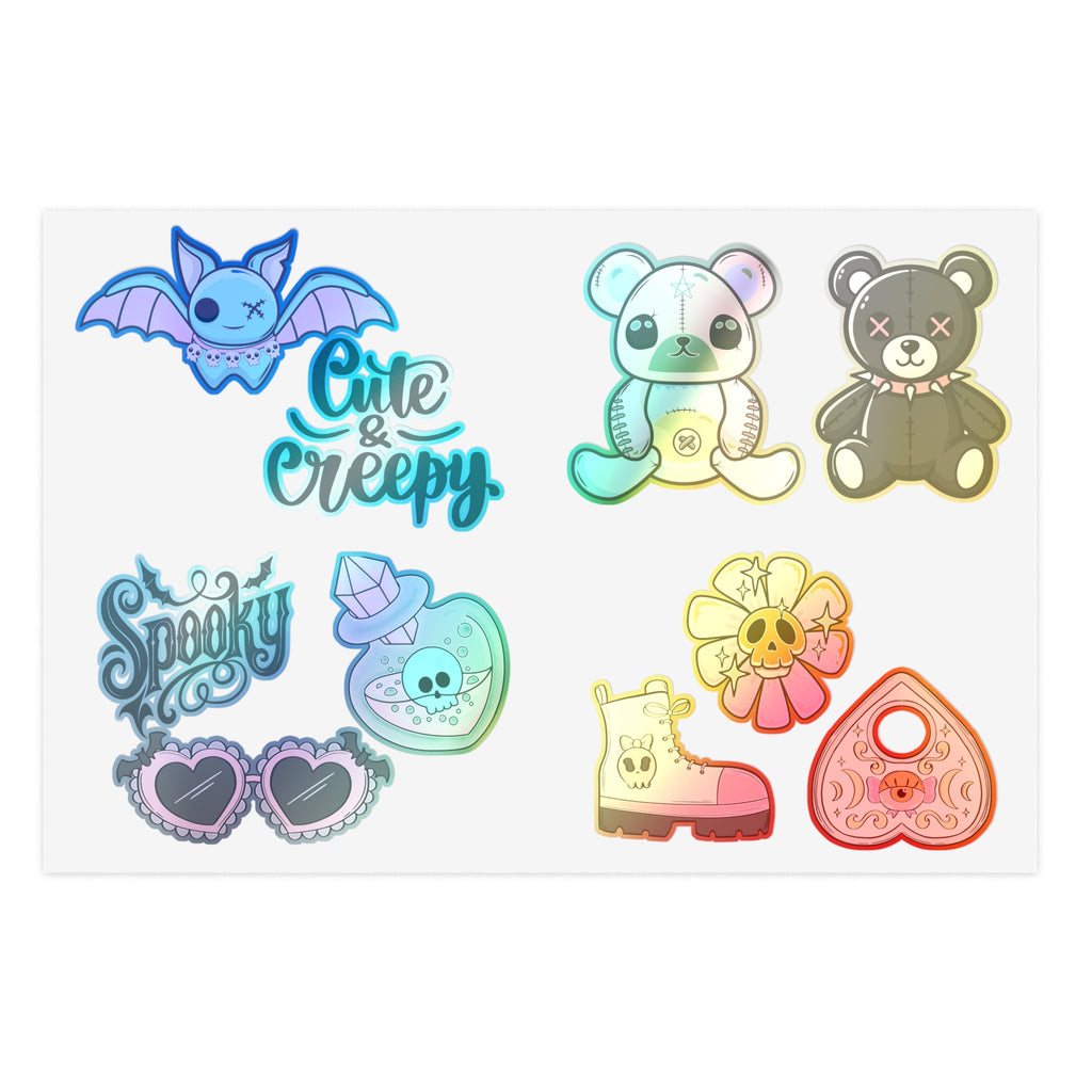 10 Sticker sheets: Cute & Creepy Sticker Sheet Bundle — 10pcs Spooky Stickers (bats, bears, hearts)