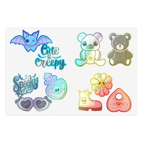 10 Sticker sheets: Cute & Creepy Sticker Sheet Bundle — 10pcs Spooky Stickers (bats, bears, hearts)