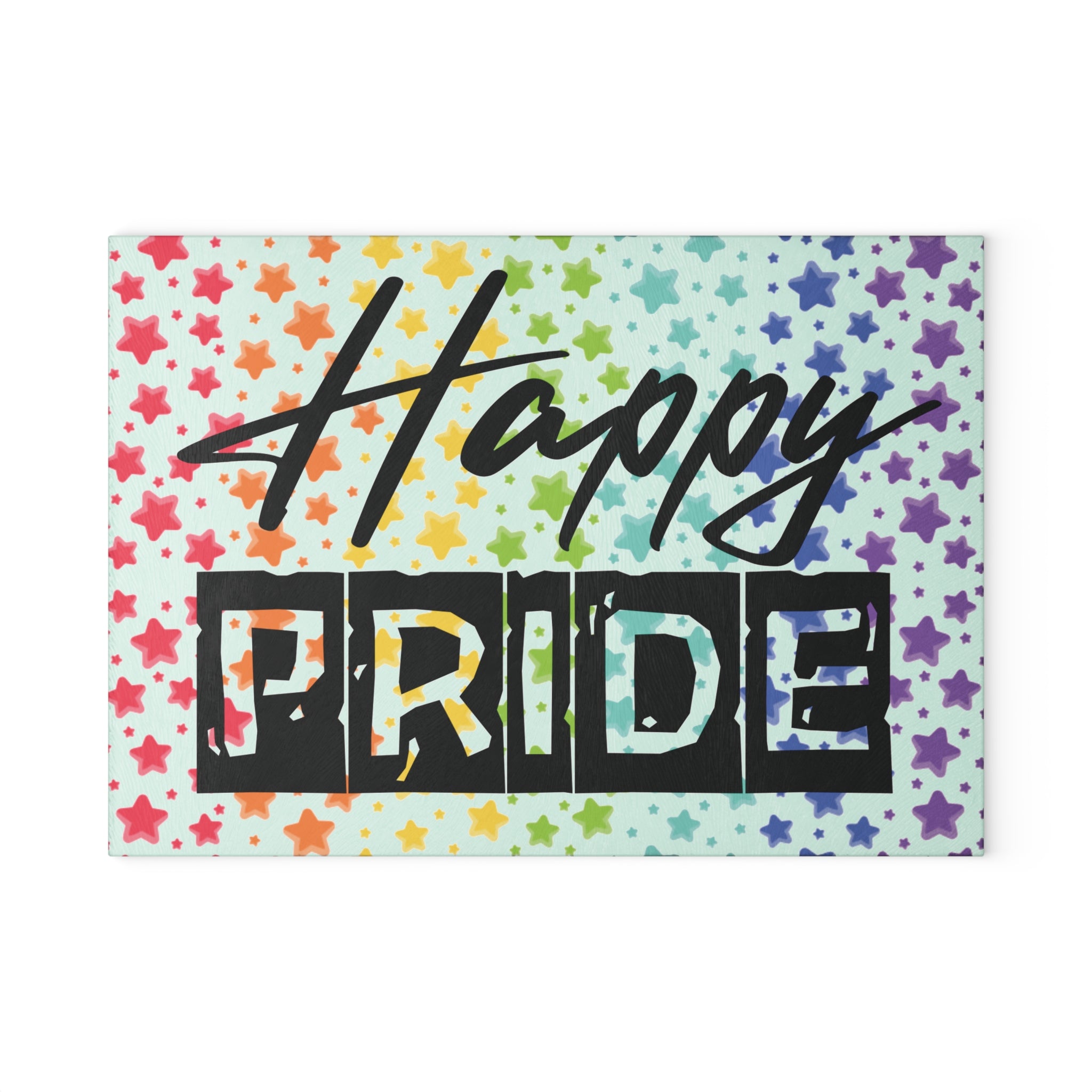 Happy Pride Glass Cutting Board — Rainbow Star LGBTQ+ Kitchen Decor