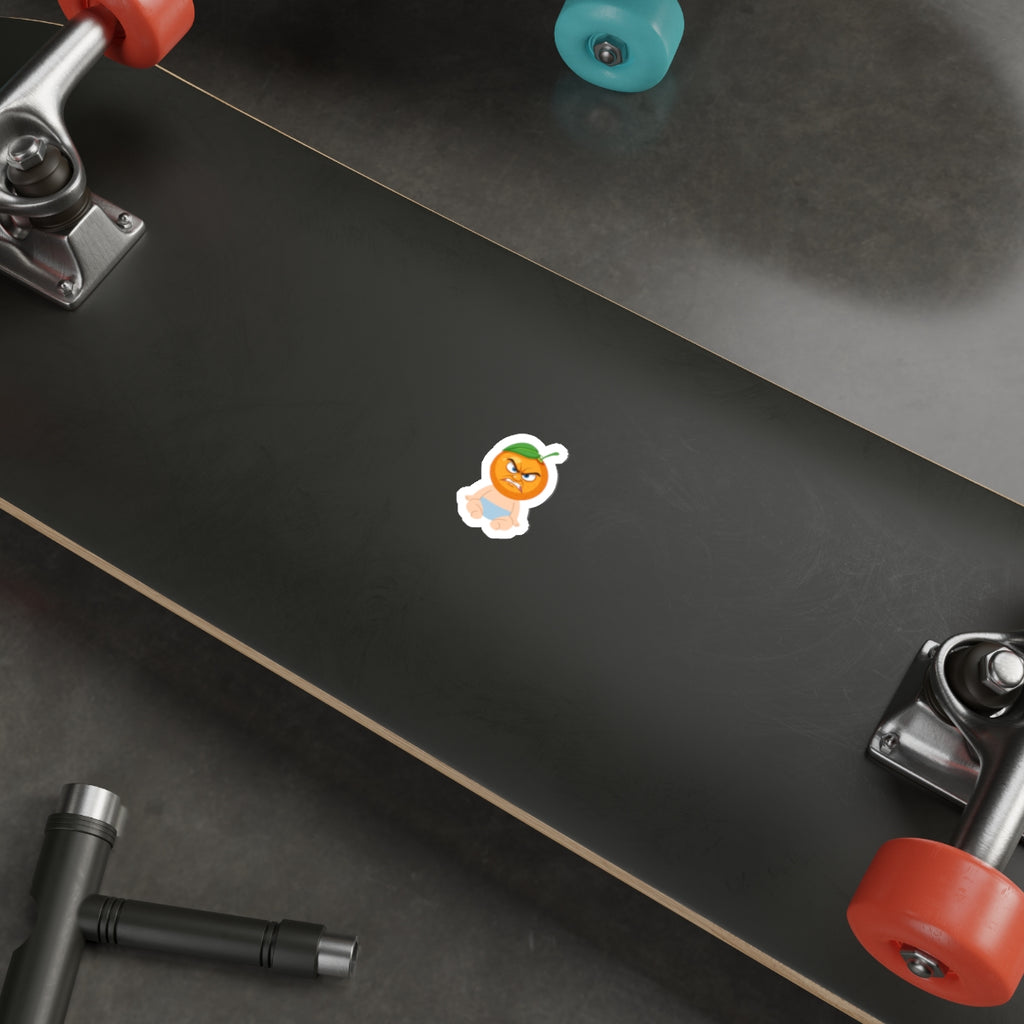 Angry Baby Orange Die-Cut Sticker — Cute Grumpy Fruit Vinyl Sticker