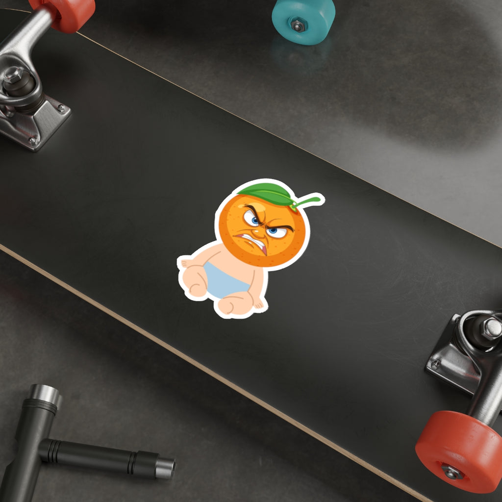 Angry Baby Orange Die-Cut Sticker — Cute Grumpy Fruit Vinyl Sticker