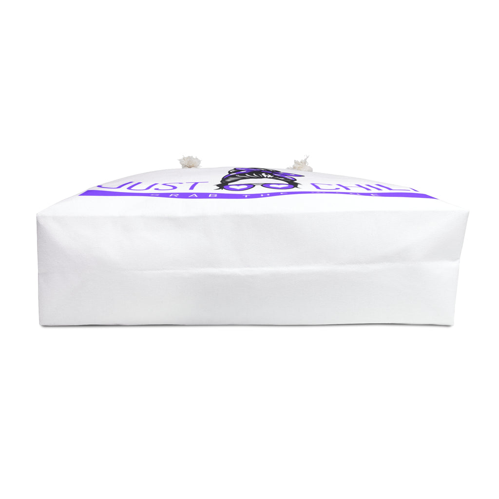 Weekender Bag - "Just Chill, Grab the Wine" Beach Tote | Casual Travel & Pool Bag for Wine Lovers - White
