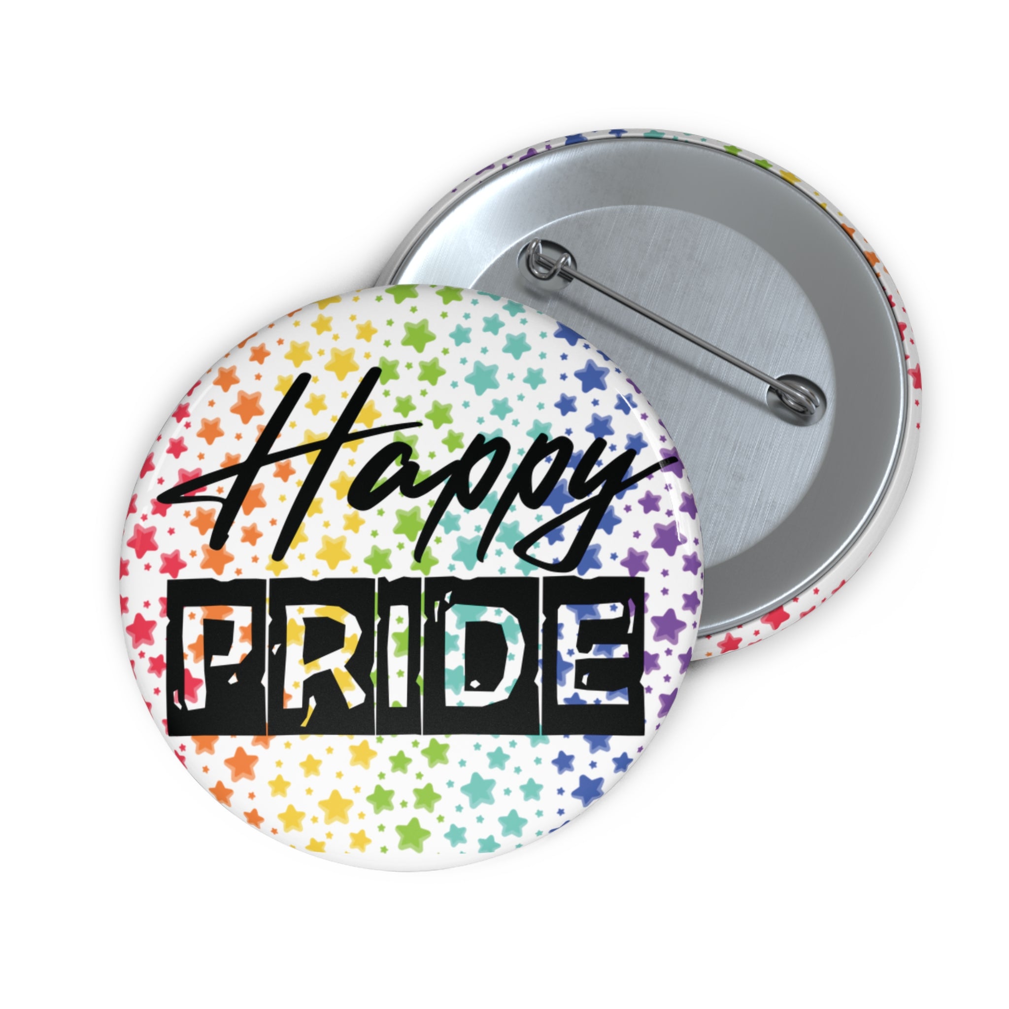 Pride Pin Button — “Happy Pride” Rainbow Starlapel Pin