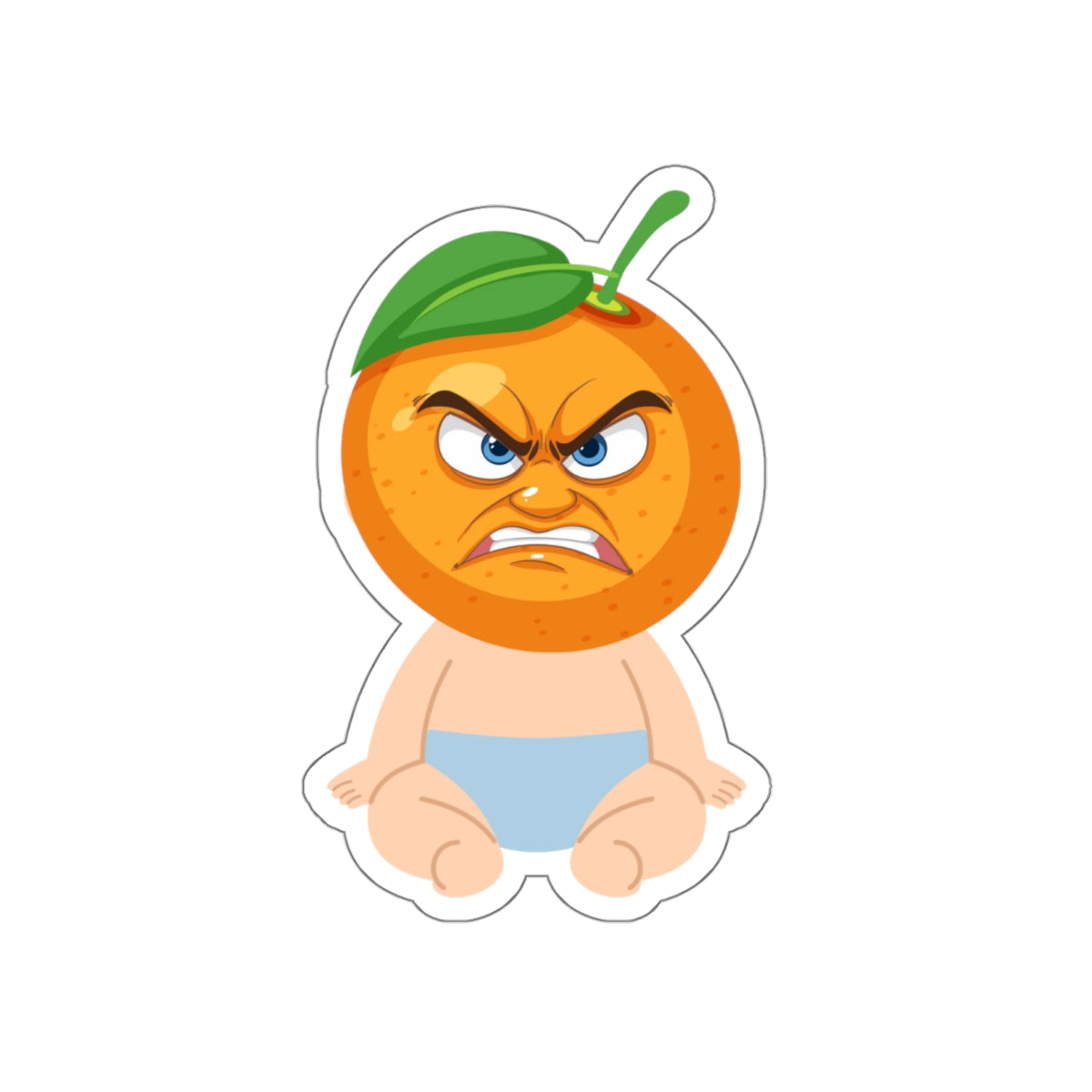 Angry Baby Orange Die-Cut Sticker — Cute Grumpy Fruit Vinyl Sticker