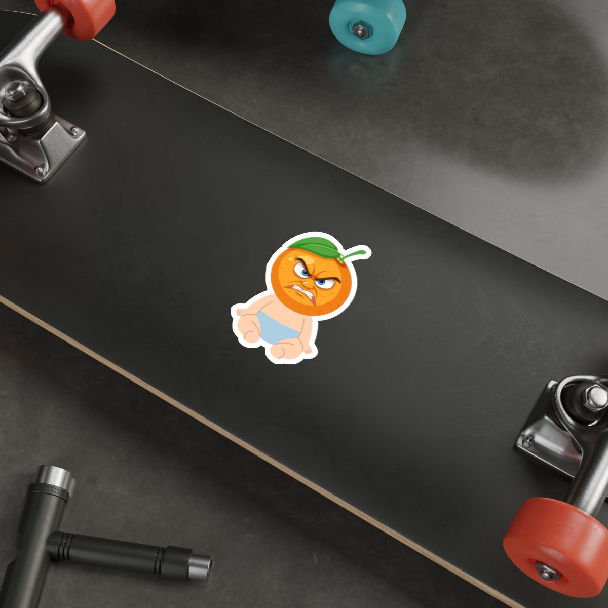 Angry Baby Orange Die-Cut Sticker — Cute Grumpy Fruit Vinyl Sticker