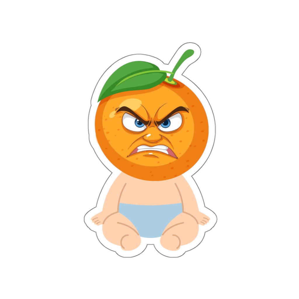 Angry Baby Orange Die-Cut Sticker — Cute Grumpy Fruit Vinyl Sticker