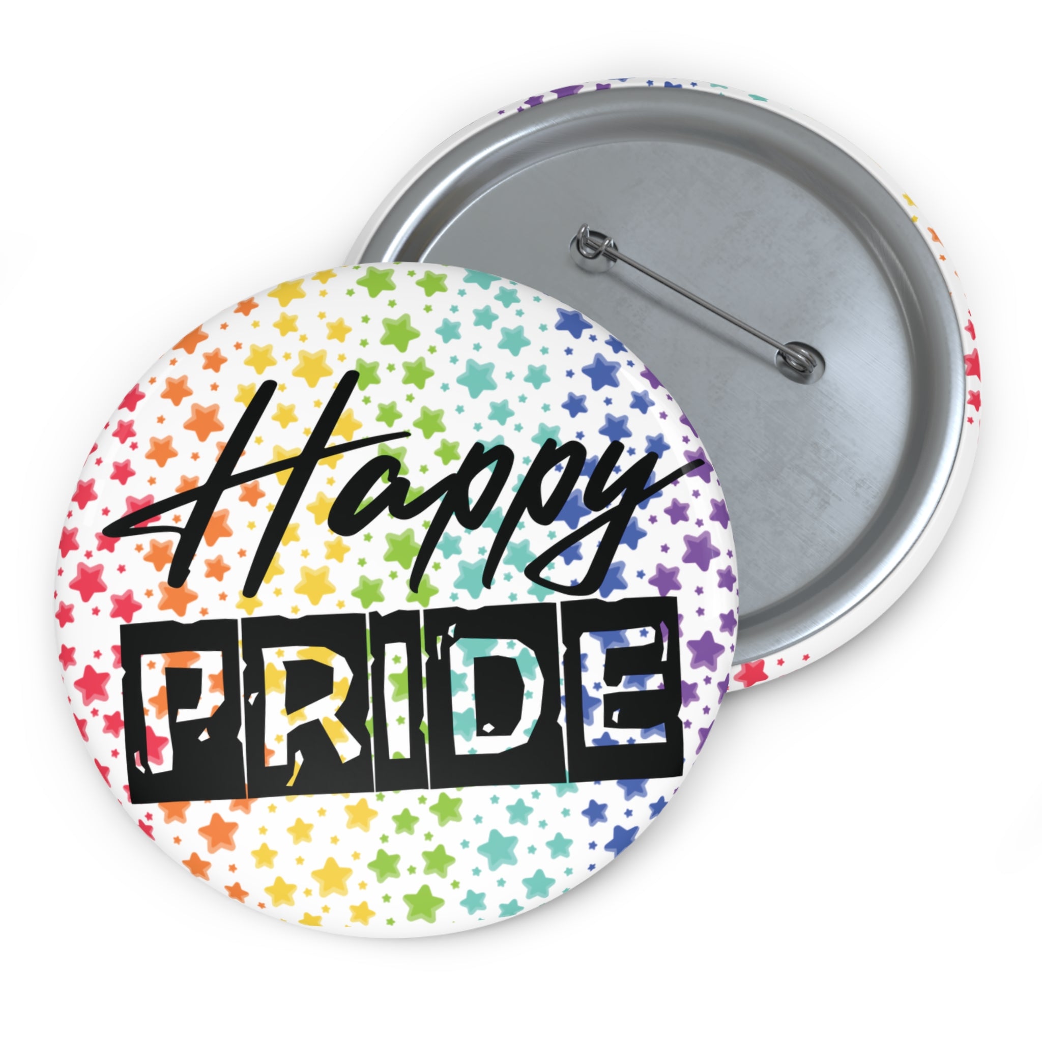 Pride Pin Button — “Happy Pride” Rainbow Starlapel Pin