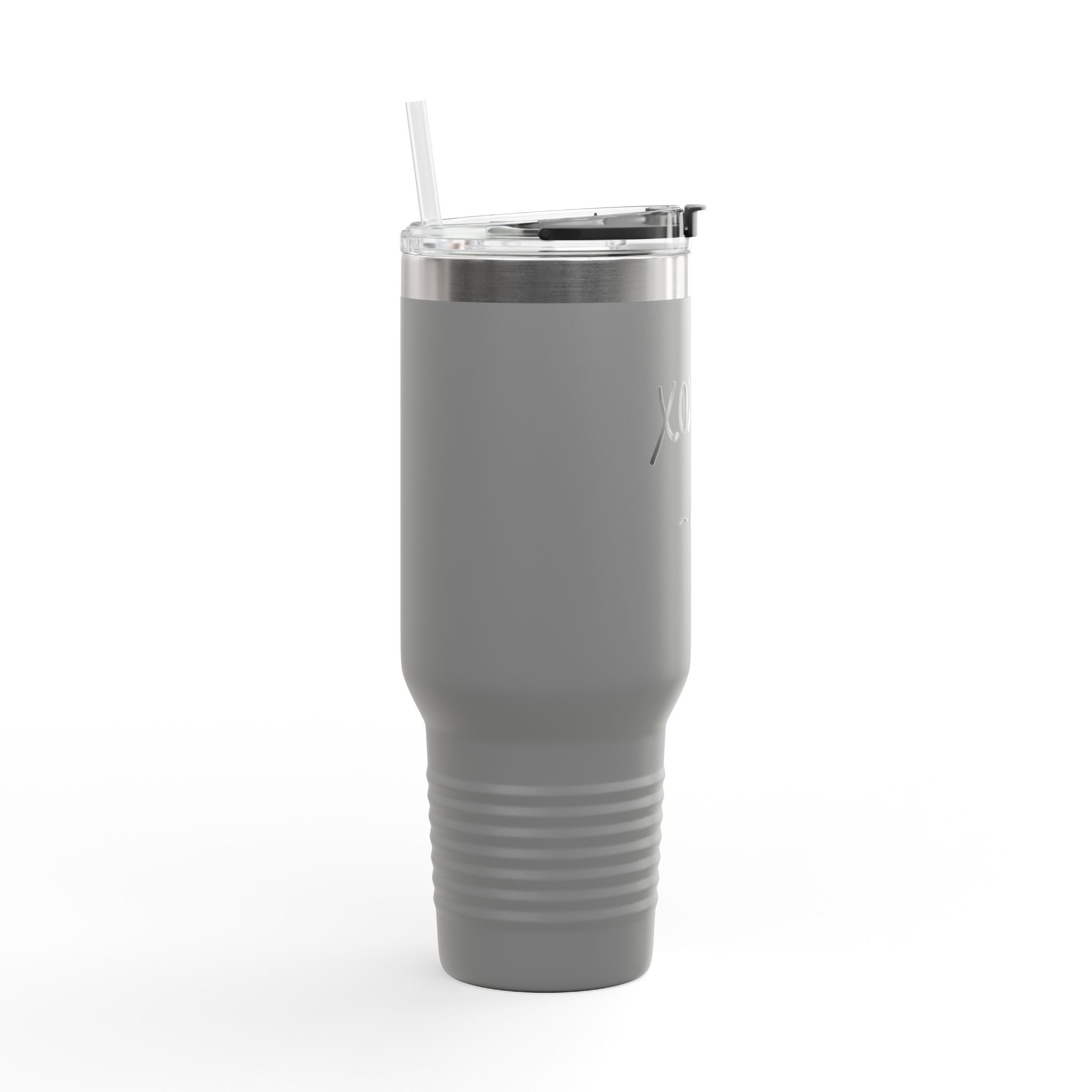 40oz Insulated Travel Mug – "XOXO – Coffee" White Stainless Tumbler with Straw & Handle