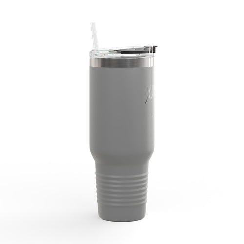 40oz Insulated Travel Mug – "XOXO – Coffee" White Stainless Tumbler with Straw & Handle
