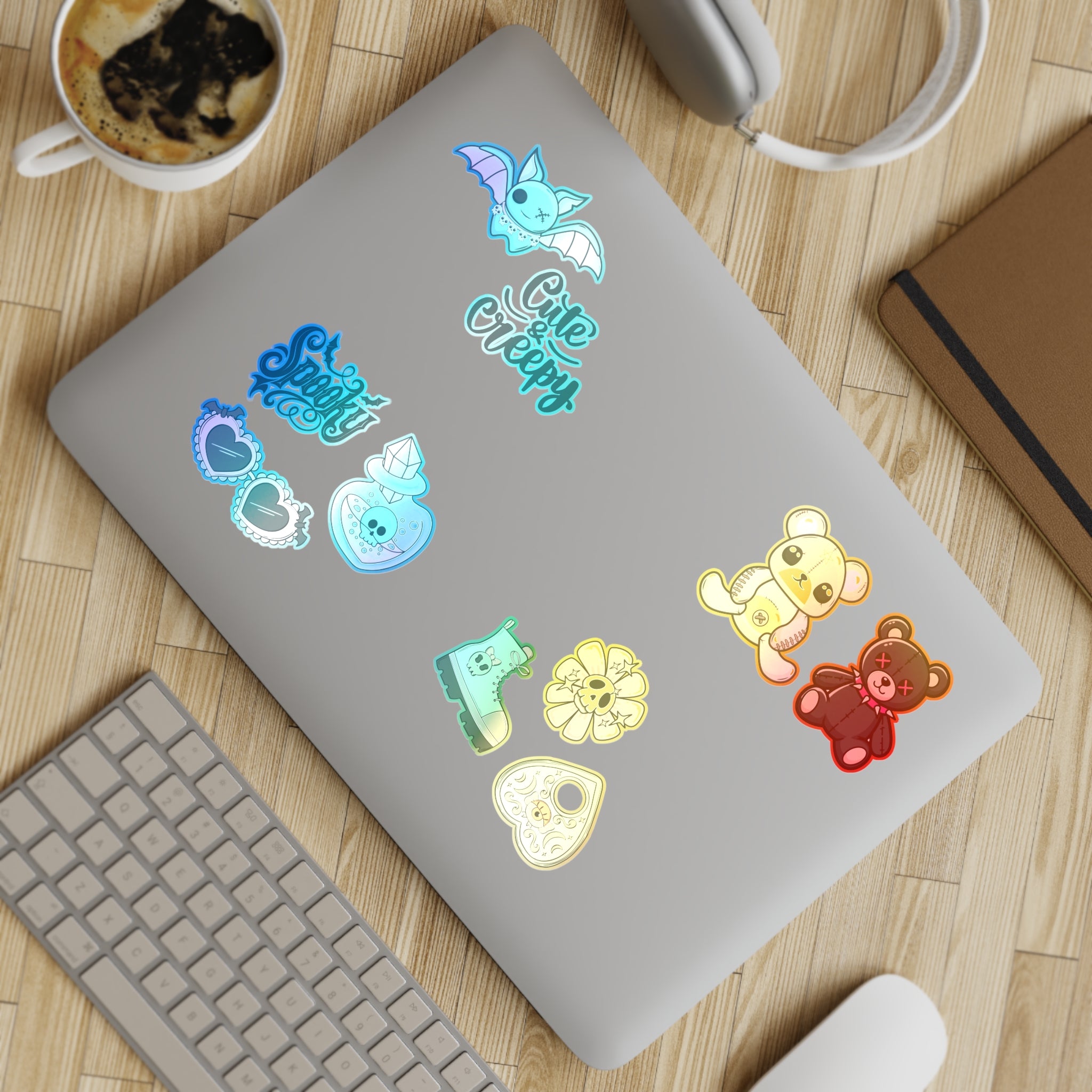 10 Sticker sheets: Cute & Creepy Sticker Sheet Bundle — 10pcs Spooky Stickers (bats, bears, hearts)