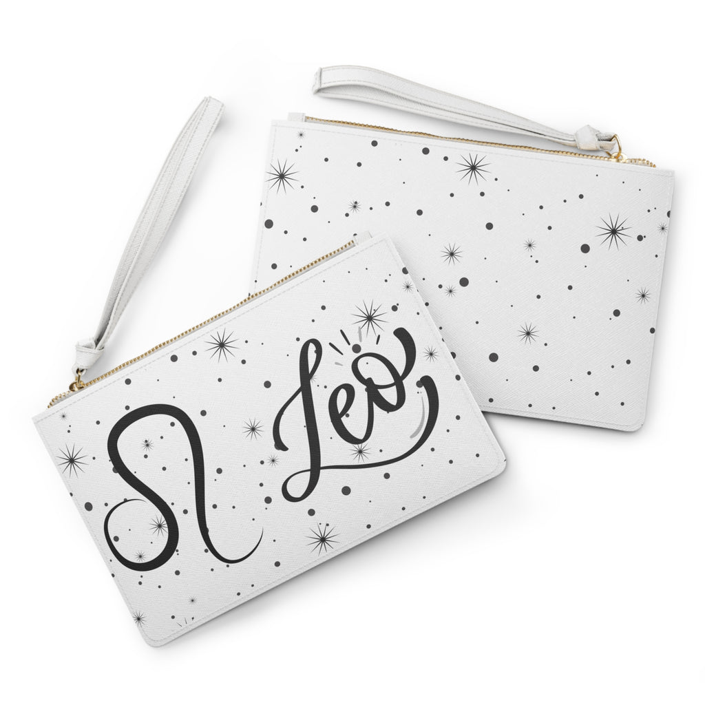 Leo Zodiac Clutch Bag — Astrological Wristlet with Leo Script & Starry Design